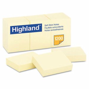 Self-Stick Notes, 1 1/2 x 2, Yellow, 100-Sheet, 12/Pack
