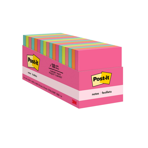 Original Pads in Poptimistic Colors, Cabinet Pack, 3 x 3, 100 Sheets/Pad, 18 Pads/Pack