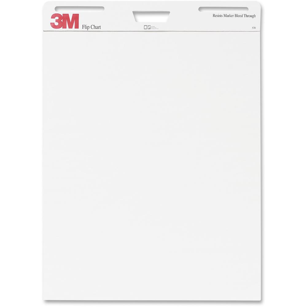 3M Flip Charts - 40 Sheets - Plain - Stapled - 18.50 lb Basis Weight - 25" x 30" - White Paper - Resist Bleed-through, Heavyweig