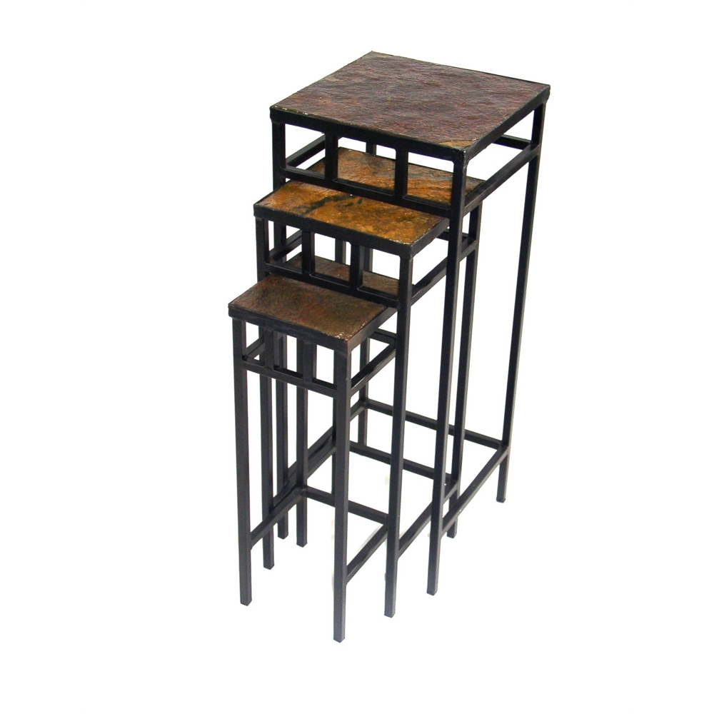 3 piece slate square plant stands w/ slate tops