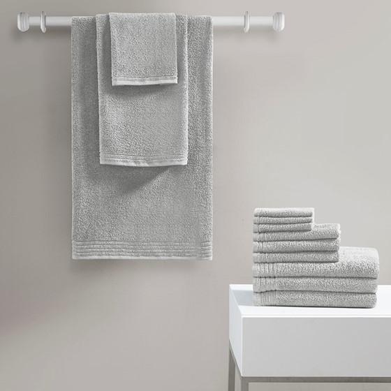 100% Cotton Quick Dry 12 Piece Bath Towel Set, Silver, 28x52x0.13