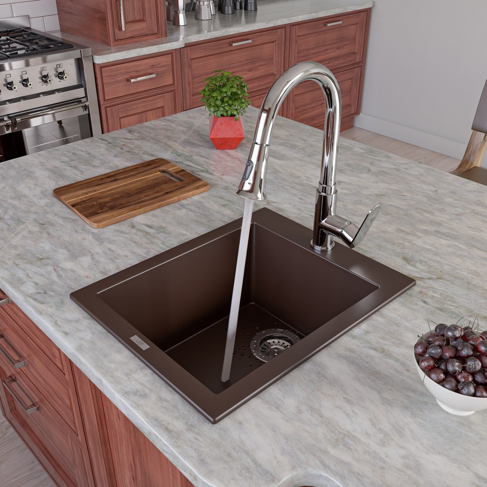 ALFI brand AB1720DI-C Chocolate 17" Drop-In Rectangular Granite Composite Kitchen Prep Sink