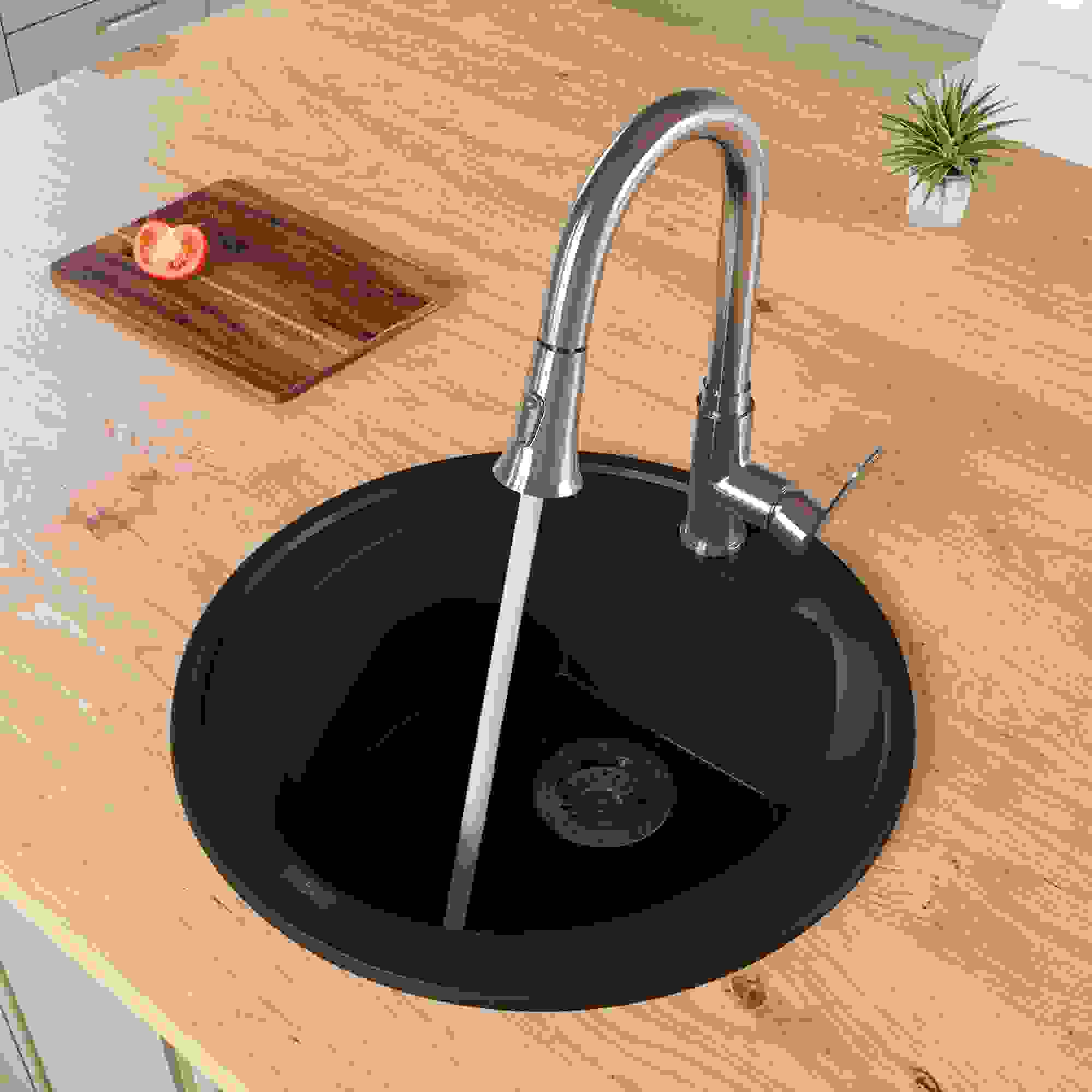 ALFI brand AB2020DI-C Chocolate 20" Drop-In Round Granite Composite Kitchen Prep Sink