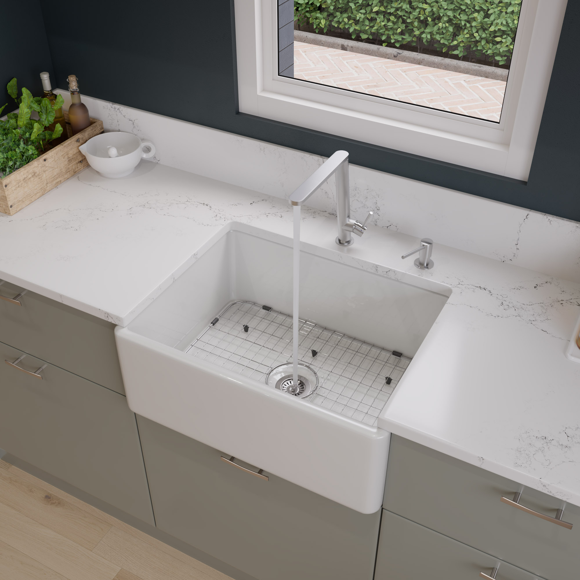 ALFI brand AB505-W White 26" Contemporary Smooth Apron Fireclay Farmhouse Kitchen Sink