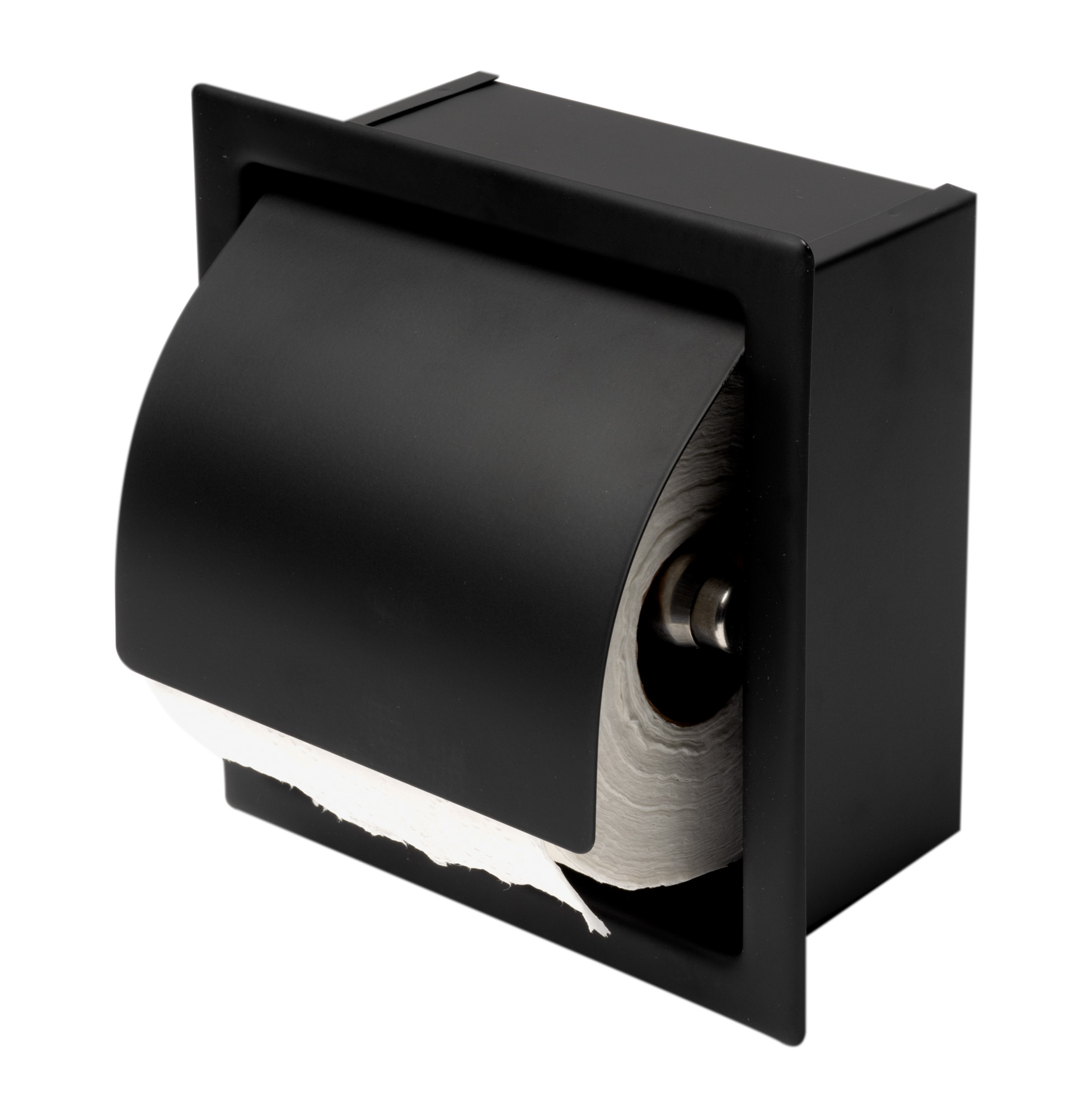 ALFI brand ABTPC77-BLA Black Matte Stainless Steel Recessed Toilet Paper Holder with Cover