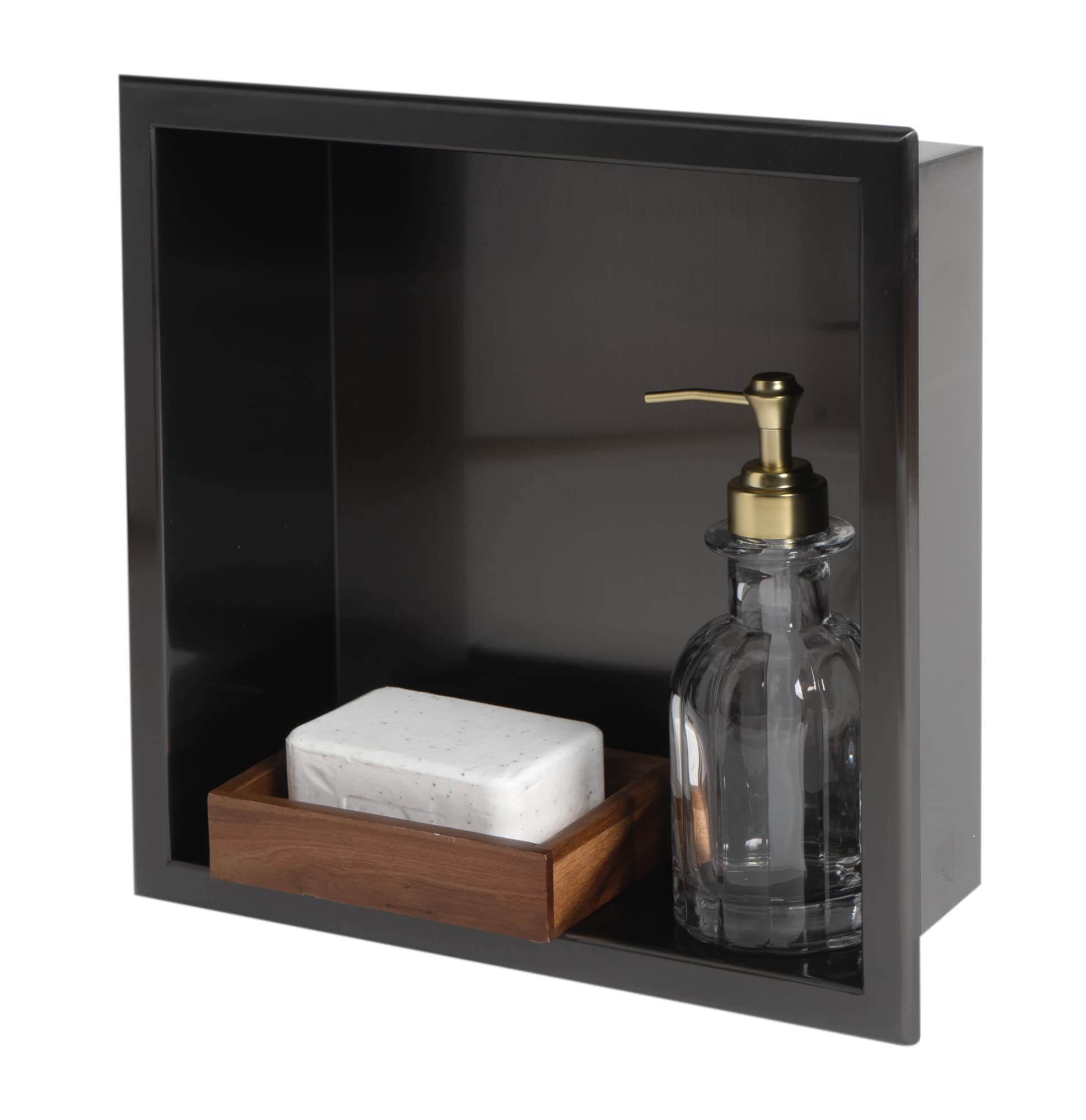 ALFI brand ABNP1212-BB 12" x 12" Brushed Black PVD Stainless Steel Square Single Shelf Shower Niche