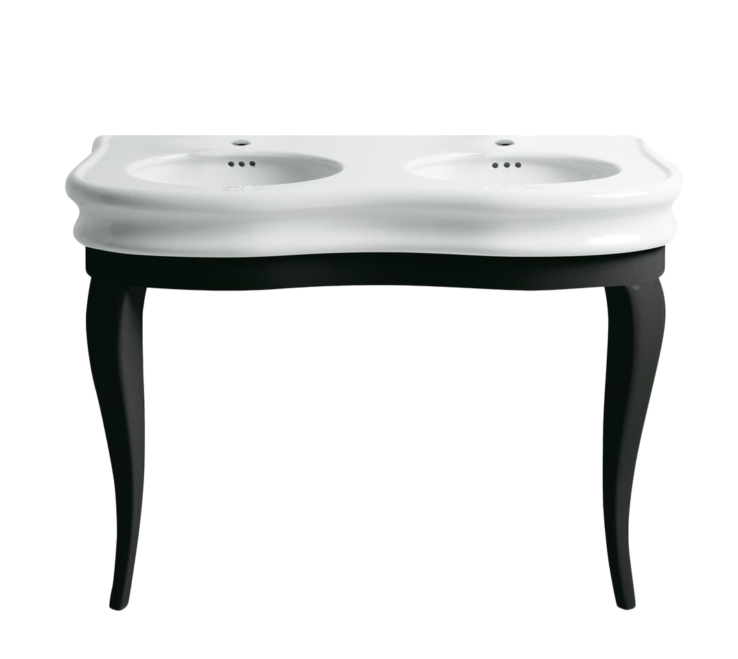 Isabella Collection Large Console with integrated oval bowls, Overflow and Black Wooden Leg Support