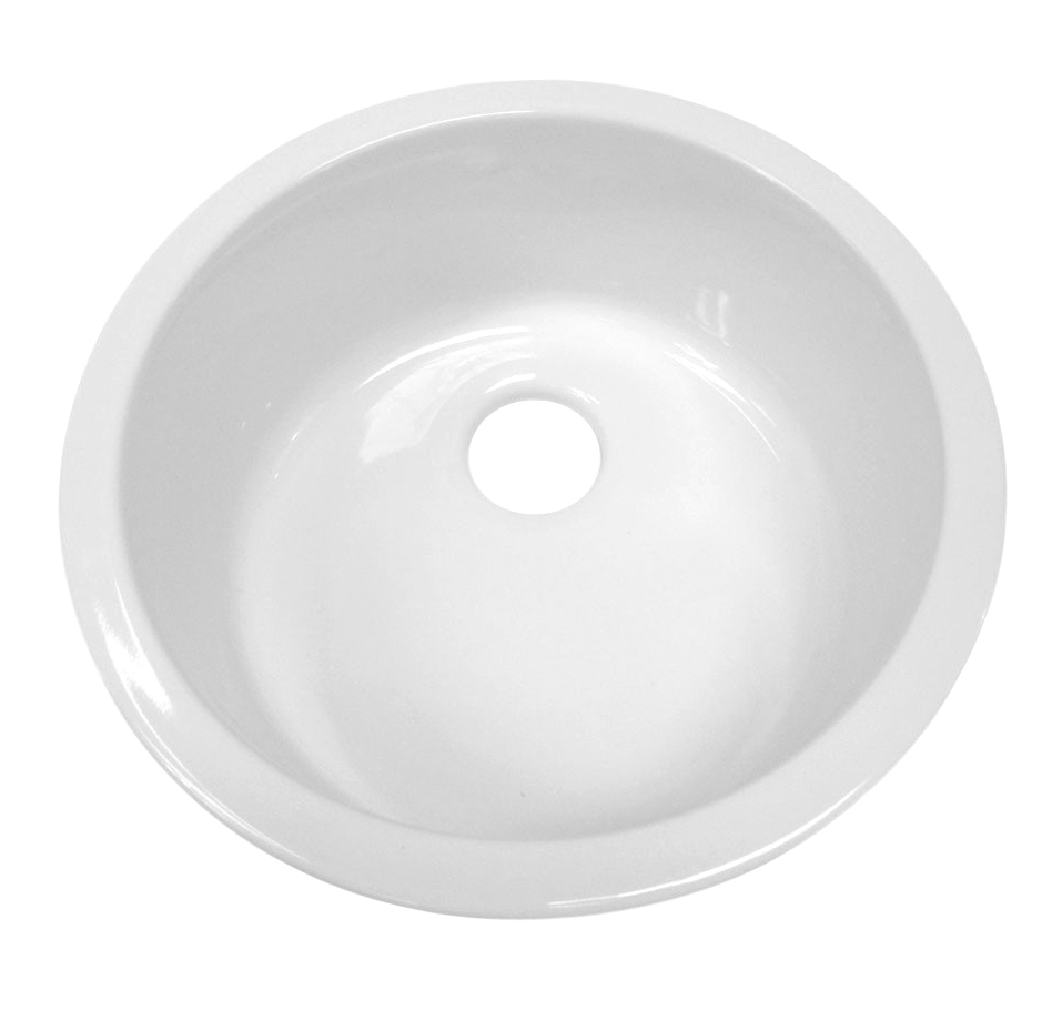 Elementhaus Fireclay Circular Drop In/Undermount Sink with 3 +"  Rear Center Drain