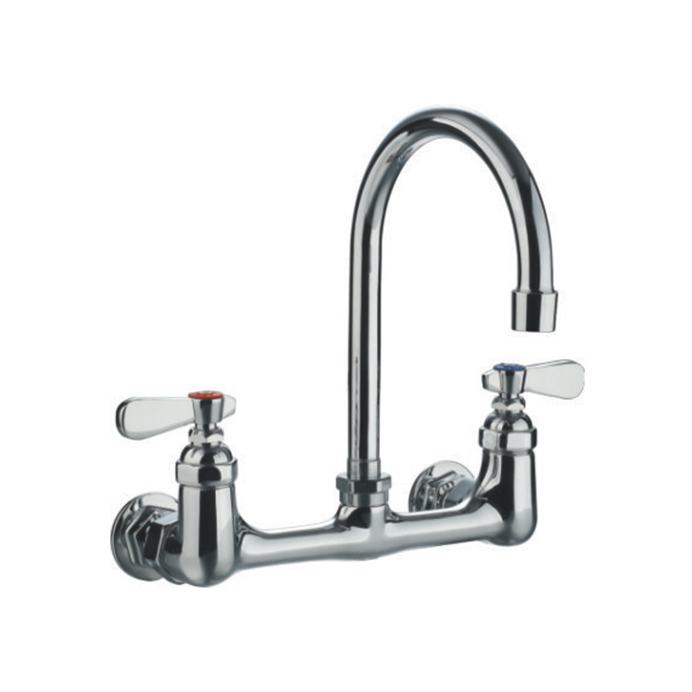 Heavy Duty Wall Mount Utility Faucet with a Gooseneck Swivel Spout and Lever Handles