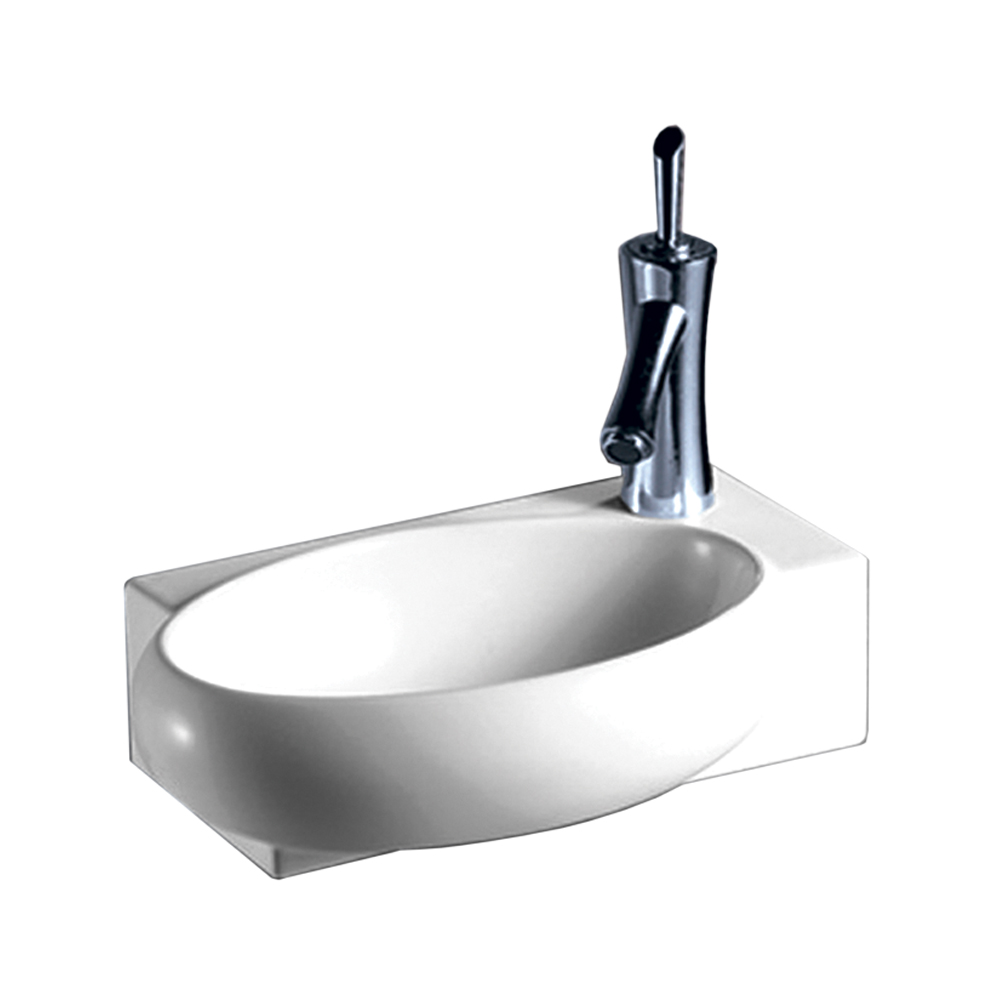 Isabella Collection Rectangular Wall Mount Bathroom Basin with Integrated Oval Bowl and Right Offset Single Faucet Hole