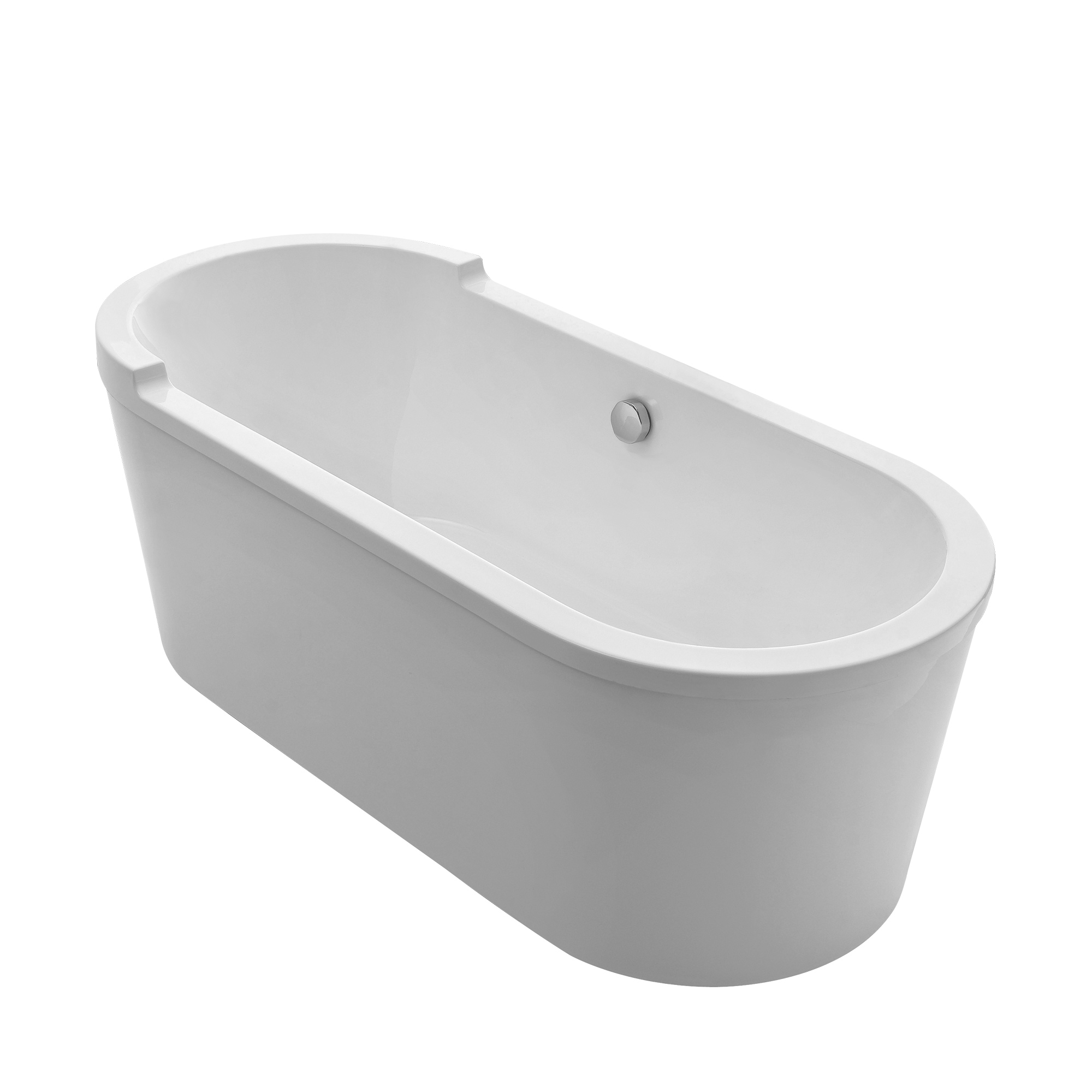 Bathhaus Oval Double Ended Single Sided Armrest Freestanding Lucite Acrylic Bathtub with a Chrome Mechanical Pop-up Waste and a