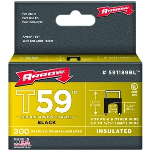 Arrow 591189BL Black T59 Insulated Staples for RG59 quad & RG6, 5/16" x 5/16", 300 pk