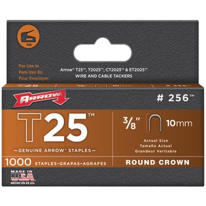 Arrow 256 T25 Round Crown Staples, 3/8"/10mm; 1,000 pk