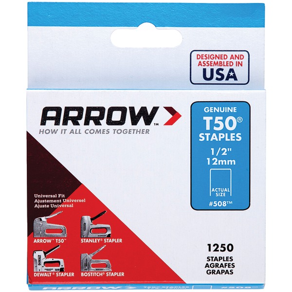 Arrow 50824 T50 Staples, 1,250 pk (1/2")