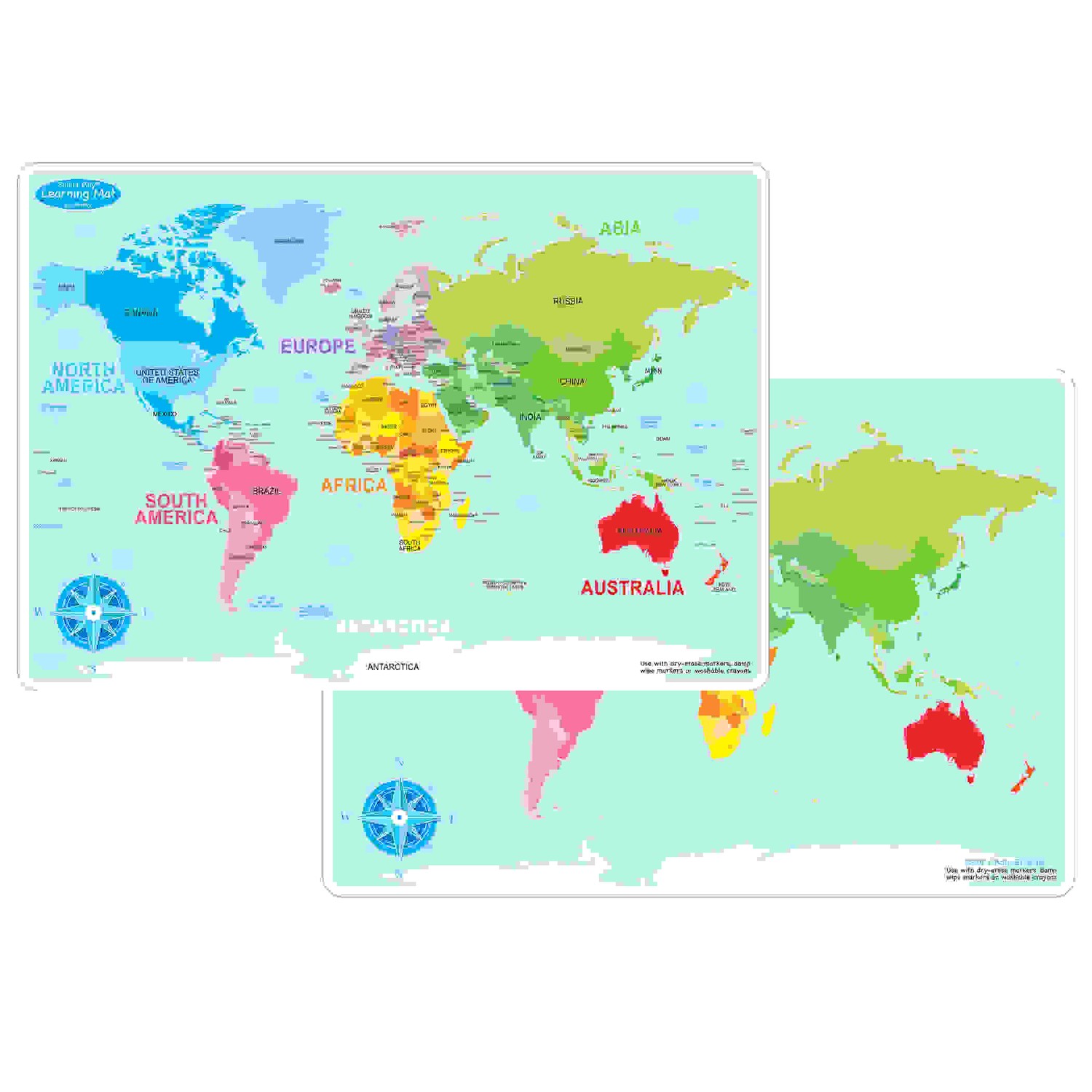 Smart Poly Learning Mat, 12" x 17", Double-Sided, World Basic Map