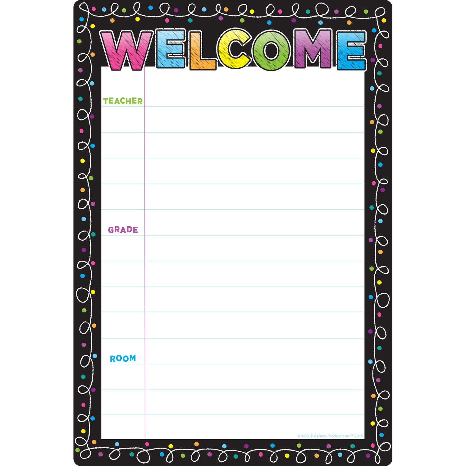 Smart Poly Chart Chalk Dots Welcome, 13" x 19"