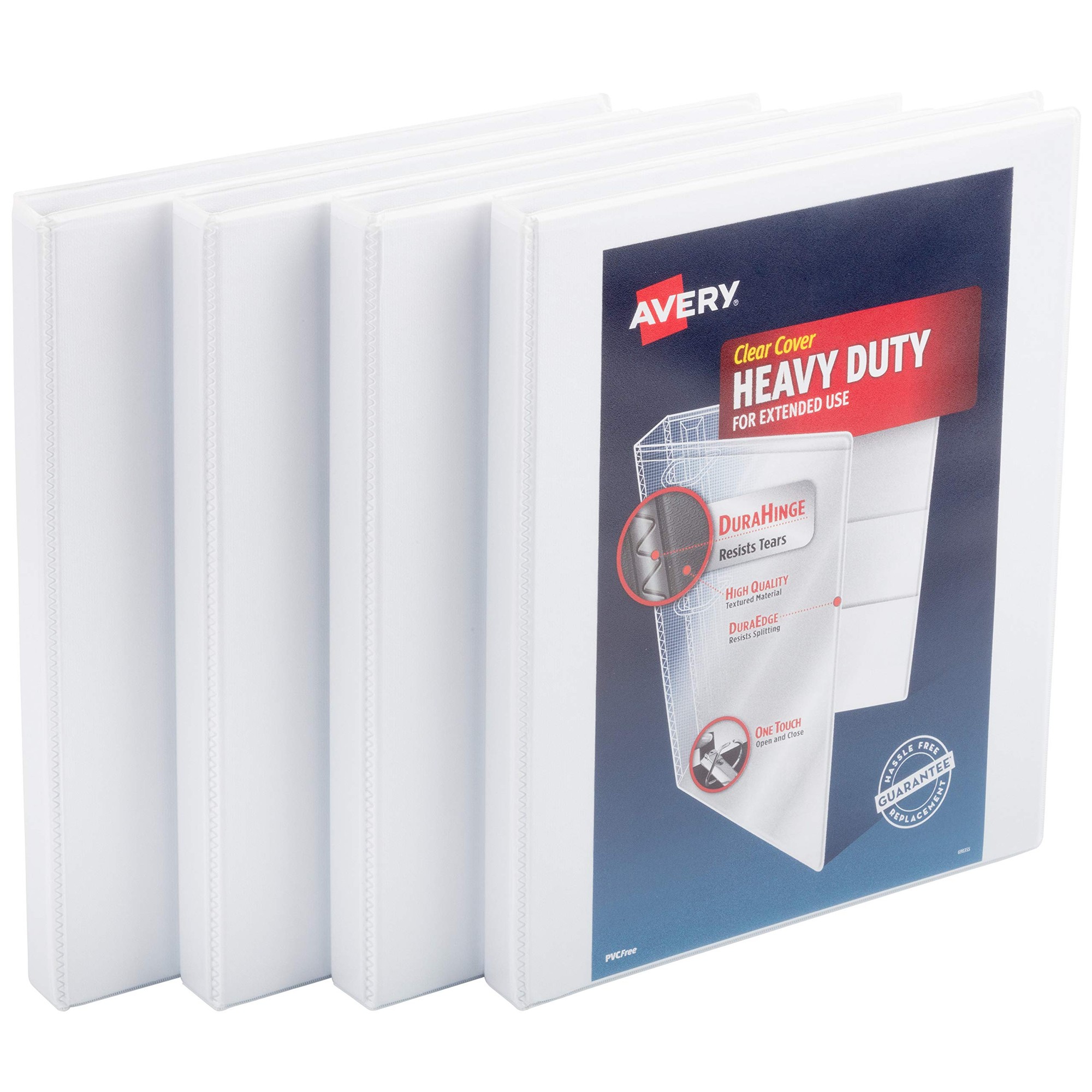 Heavy-Duty Non Stick View Binder with DuraHinge and Slant Rings, 3 Rings, 0.5" Capacity, 11 x 8.5, White, 4/Pack