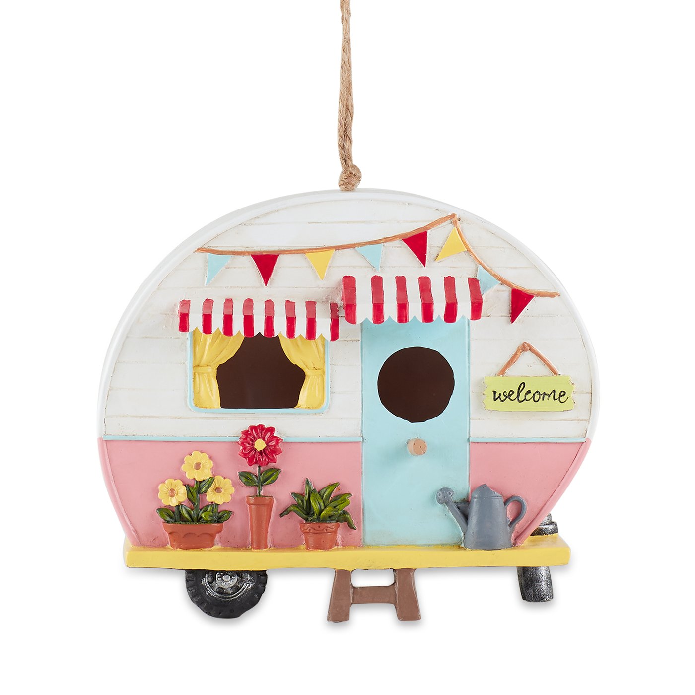 Pink And White Camper Birdhouse