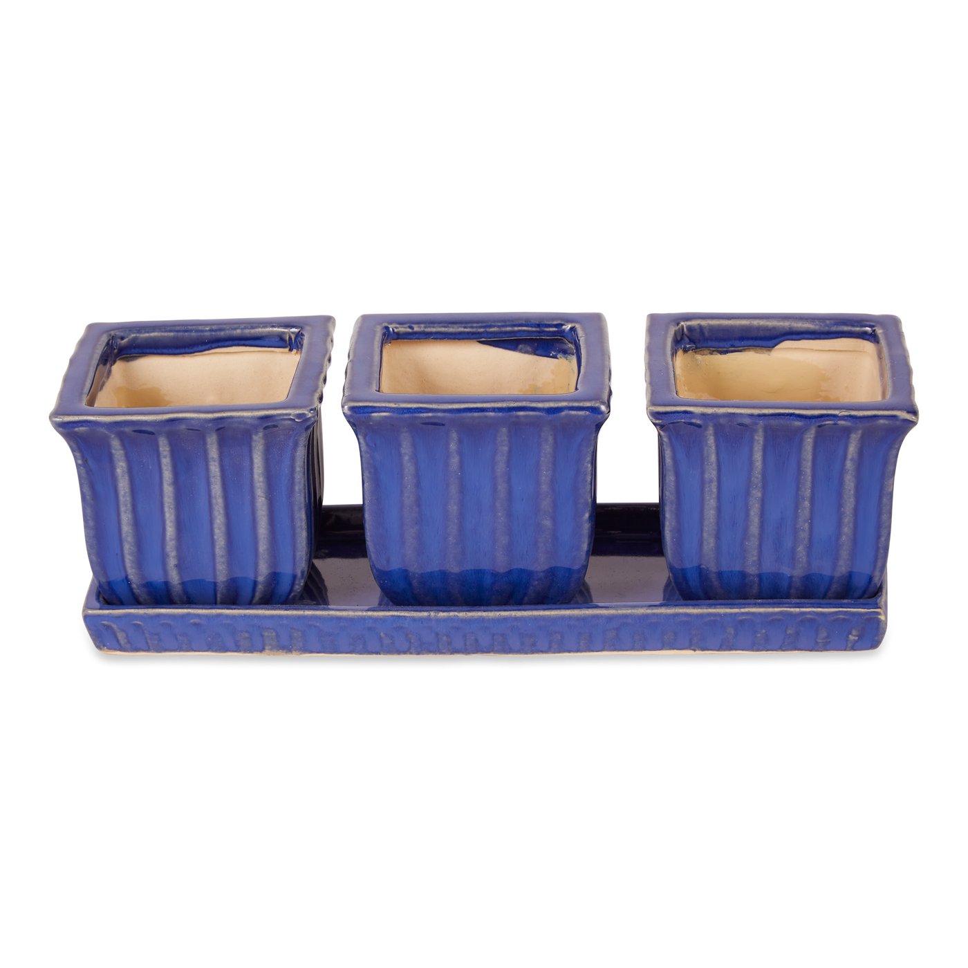 Blue Square Ceramic Small Planter Set Of 3