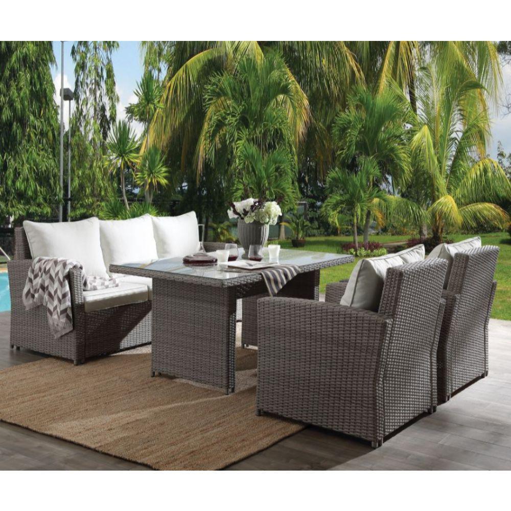 Tahan Fabric & Two Tone Gray Wicker 4Pc Patio Set