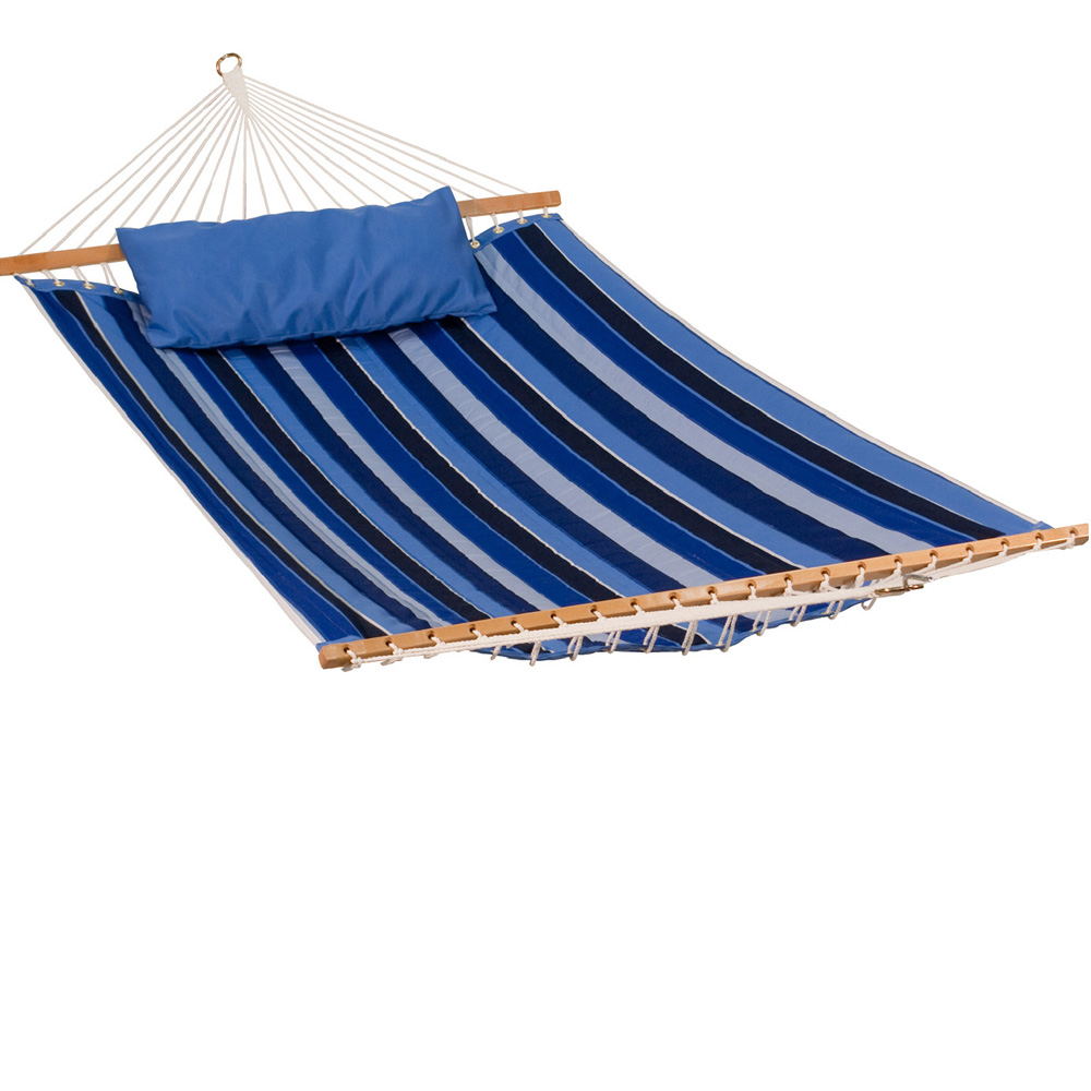 11' Reversible Sunbrella Quilted Hammock - Milano Cobalt Stripe/Canvas Capri Solid
