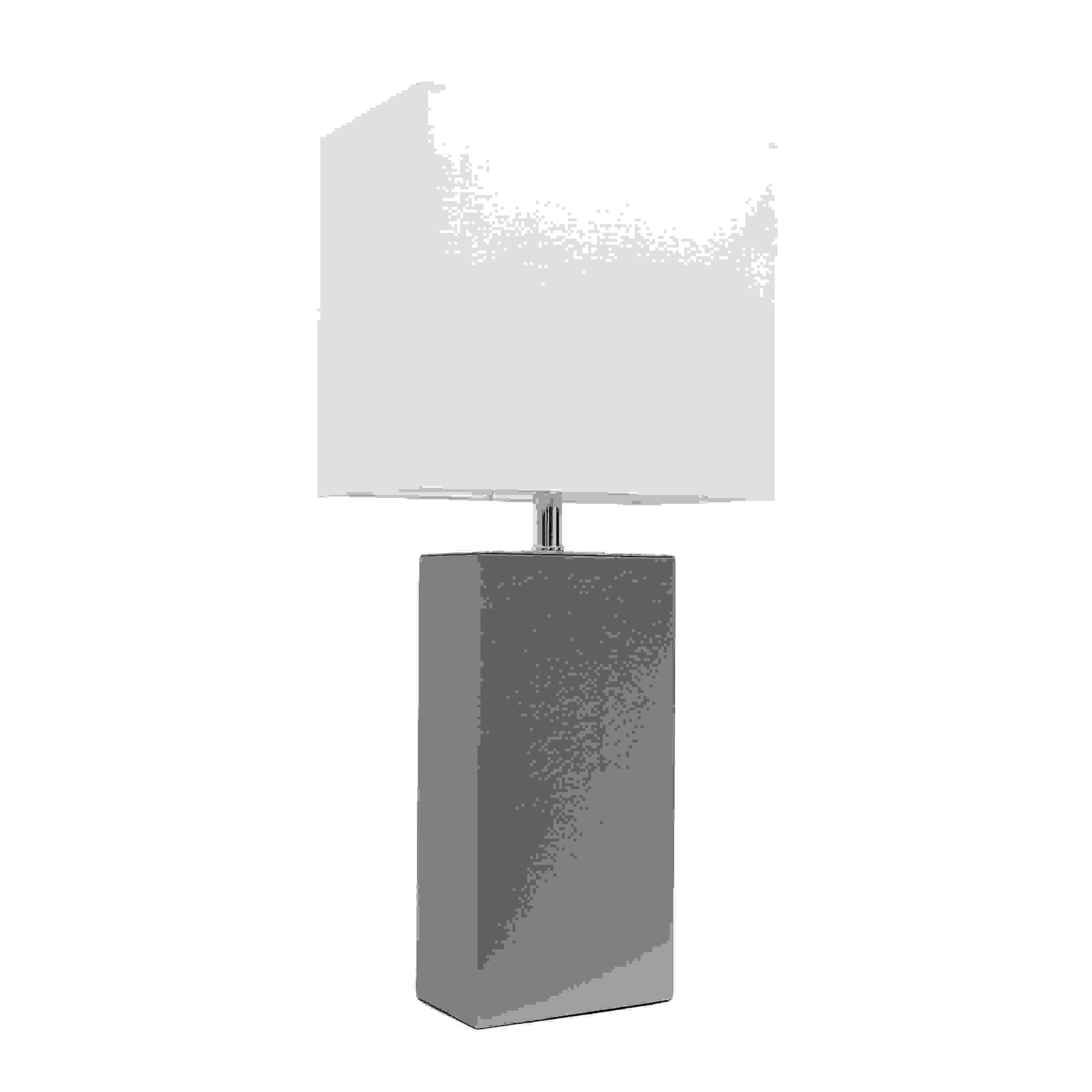 Elegant Designs Modern Leather Table Lamp with White Fabric Shade, Gray