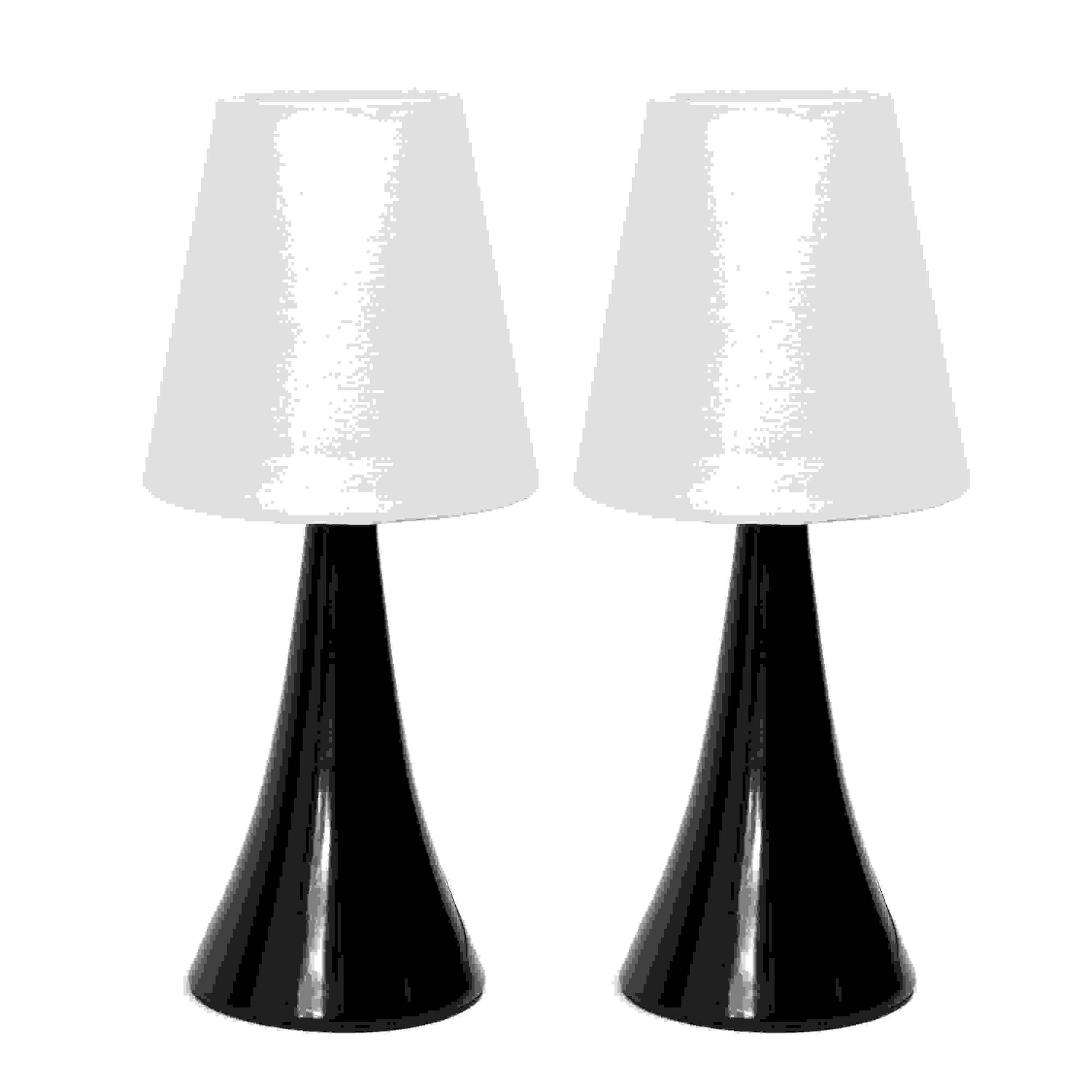 Simple Designs Valencia Colors 2 Pack Mini Touch Table Lamp Set with Fabric Shades, Black