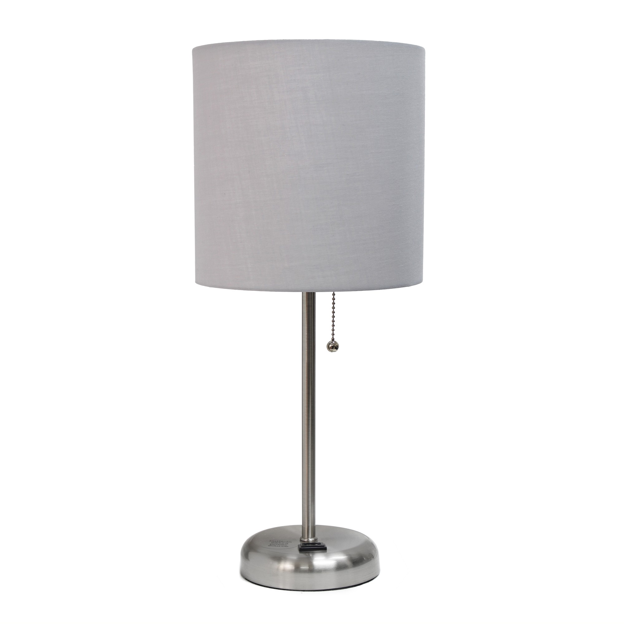 Simple Designs Stick Lamp with Charging Outlet and Fabric Shade, Grey