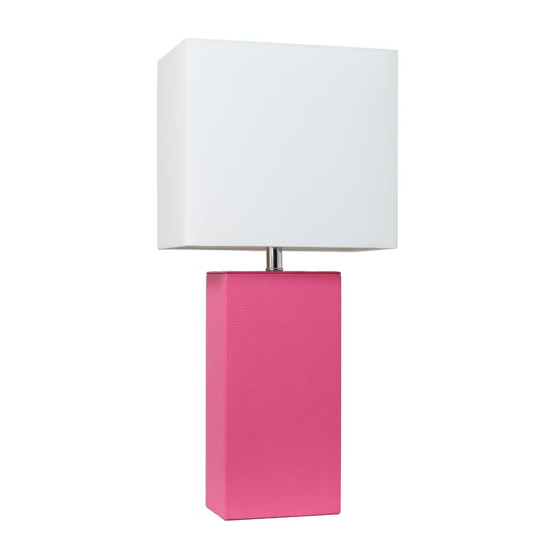 Elegant Designs Modern Leather Table Lamp with White Fabric Shade, Hot Pink