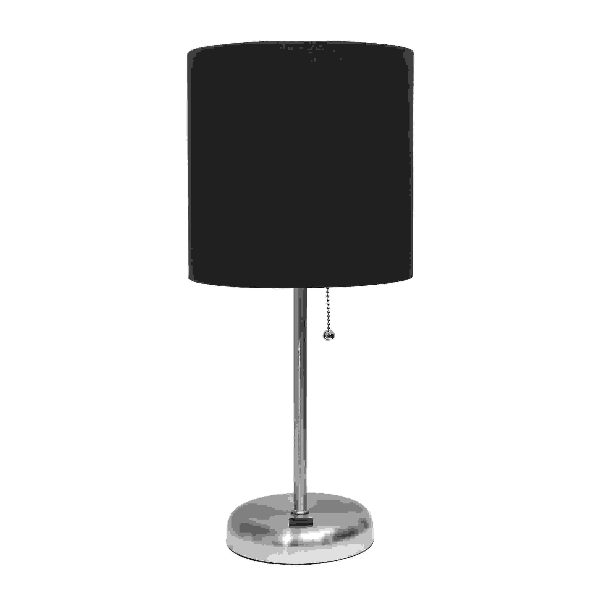 Simple Designs Stick Lamp with USB charging port and Fabric Shade, Black