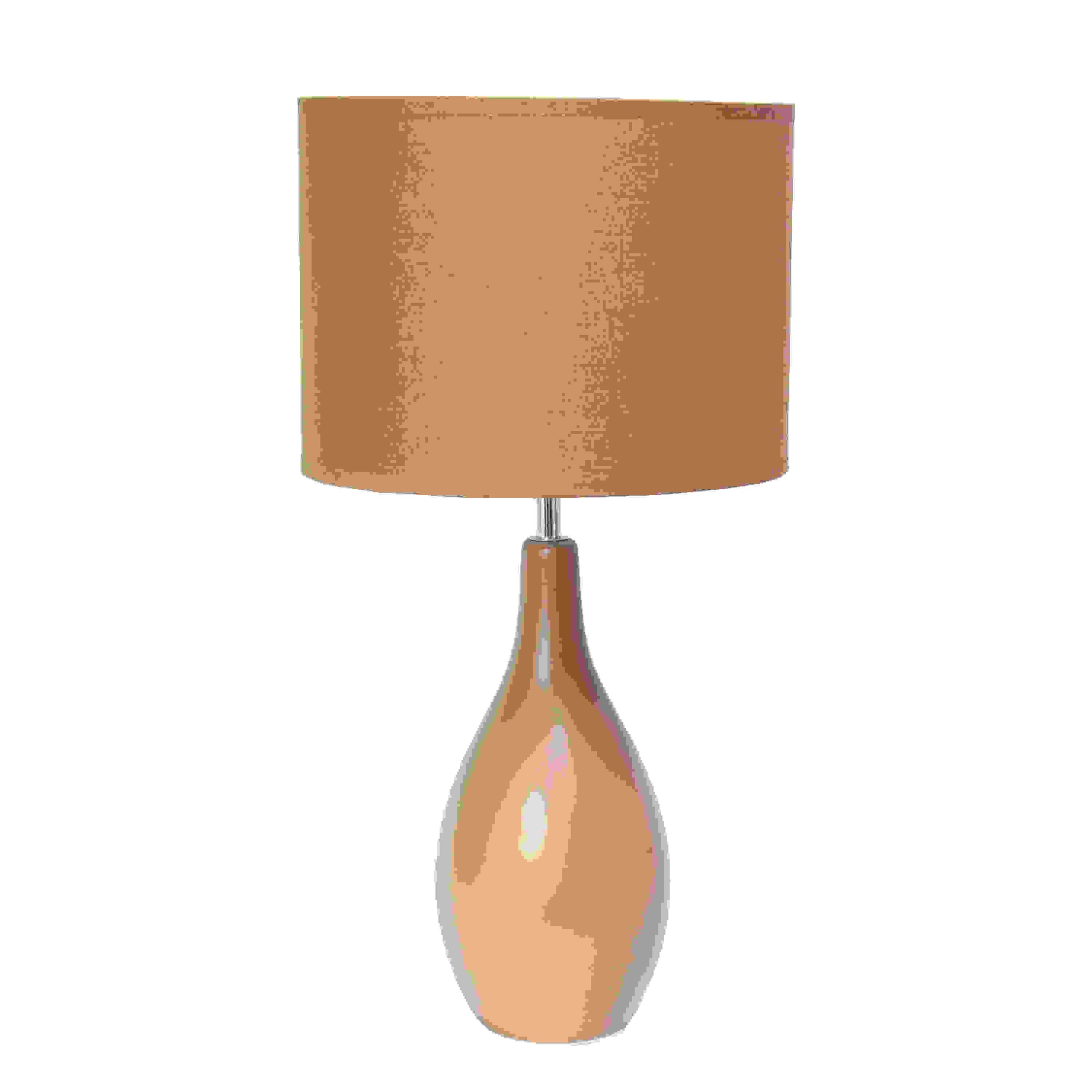 Simple Designs Oval Bowling Pin Base Ceramic Table Lamp, Light Brown