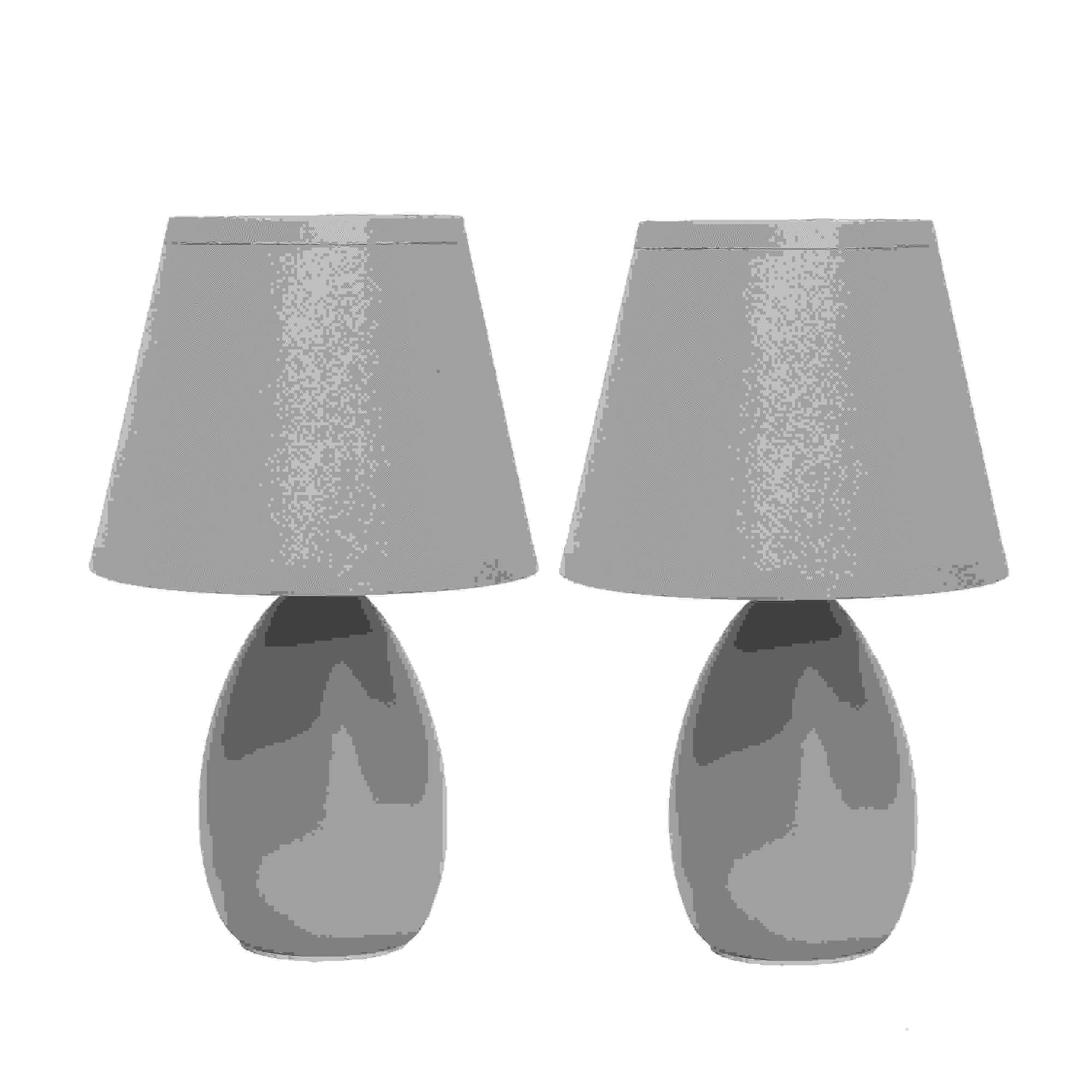 Simple Designs Mini Egg Oval Ceramic Table Lamp 2 Pack Set, Gray
