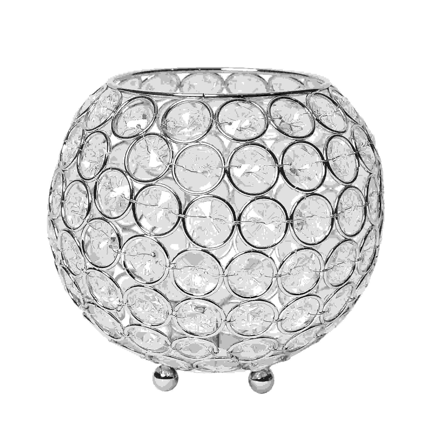 Elegant Designs Elipse Crystal Circular Bowl Candle Holder, Flower Vase, Wedding Centerpiece, Favor, 5.5 Inch, Chrome