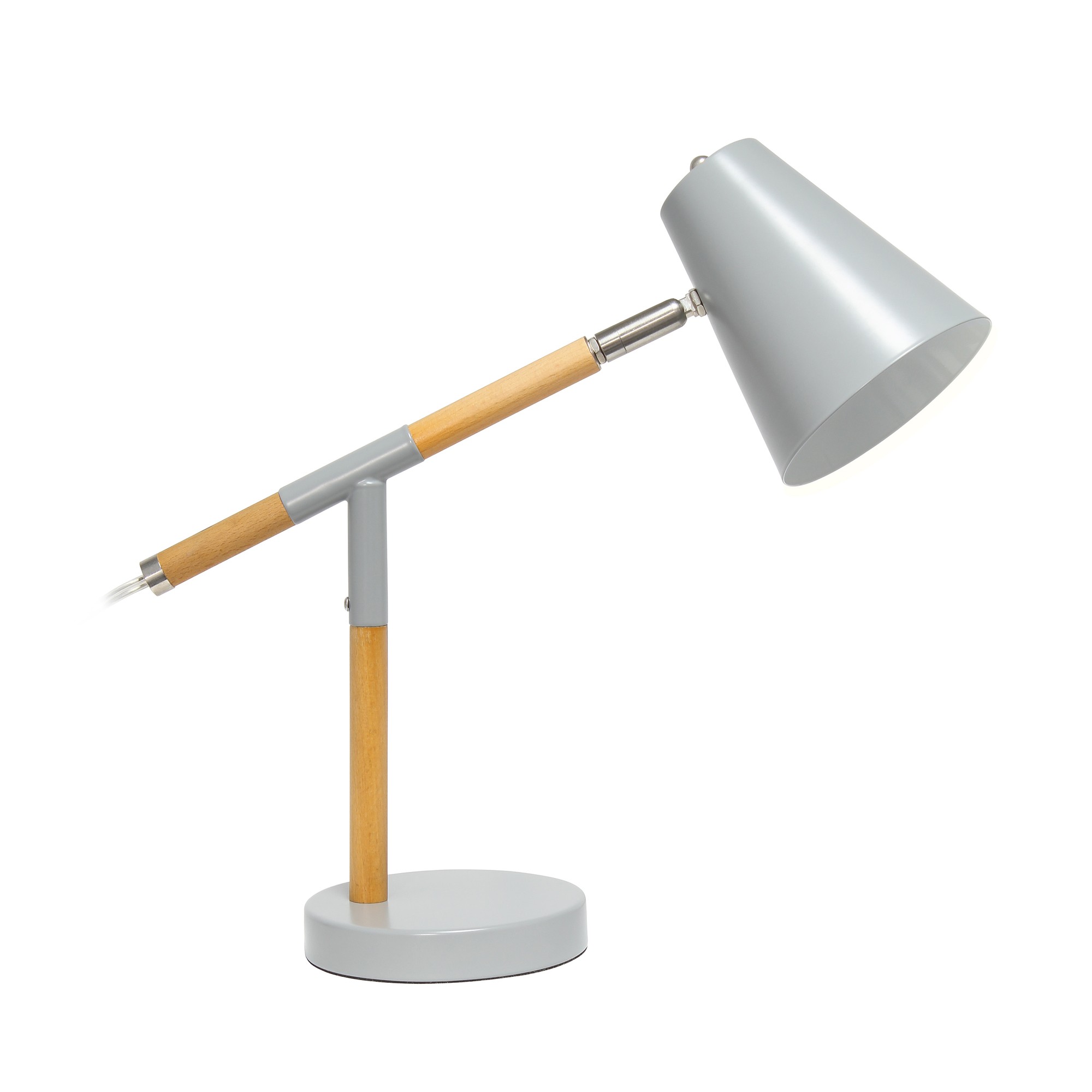 Simple Designs Gray Matte andWooden Pivot Desk Lamp