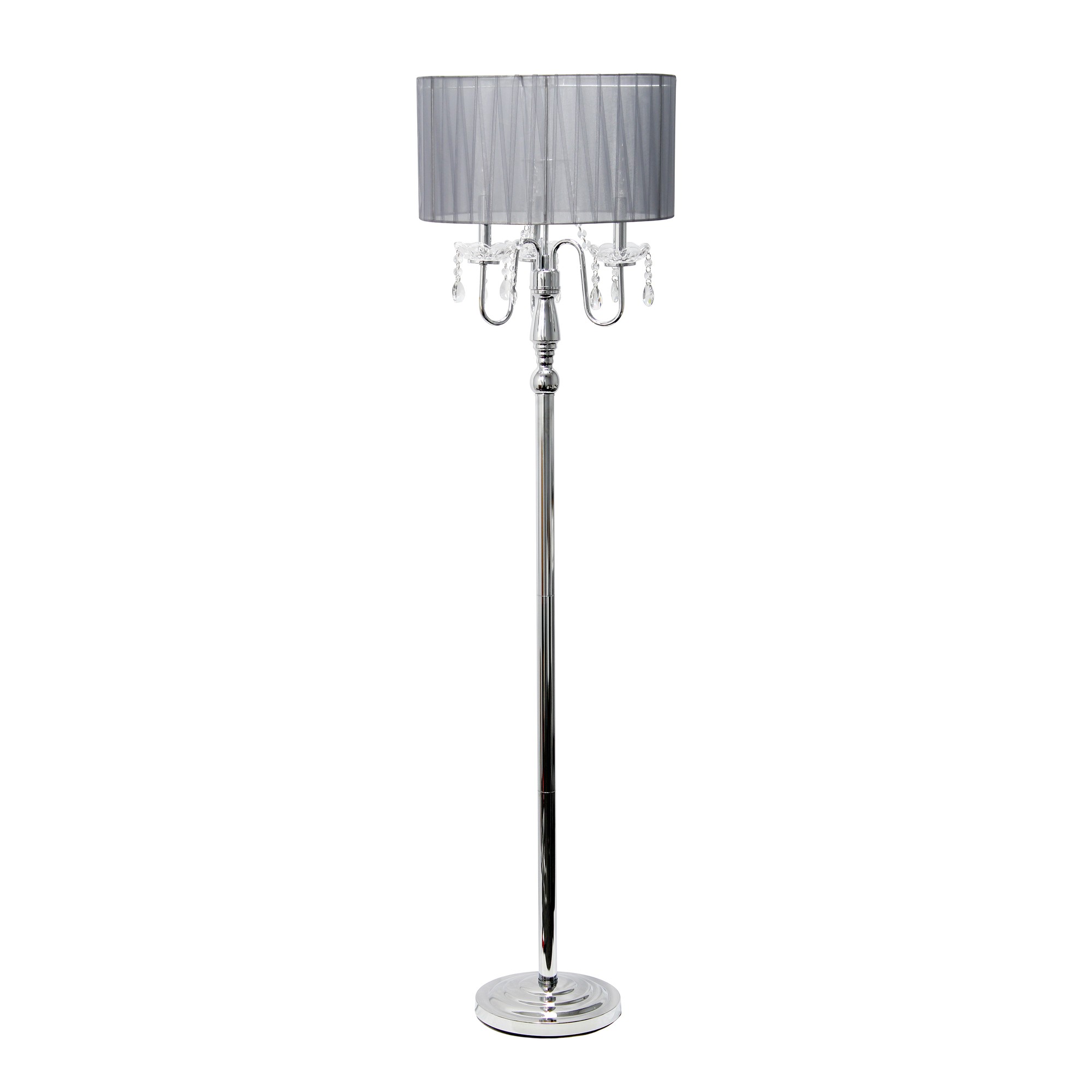 Elegant Designs RomanticCascading Crystal and Chrome Floor Lamp with Drum Shade, Gray
