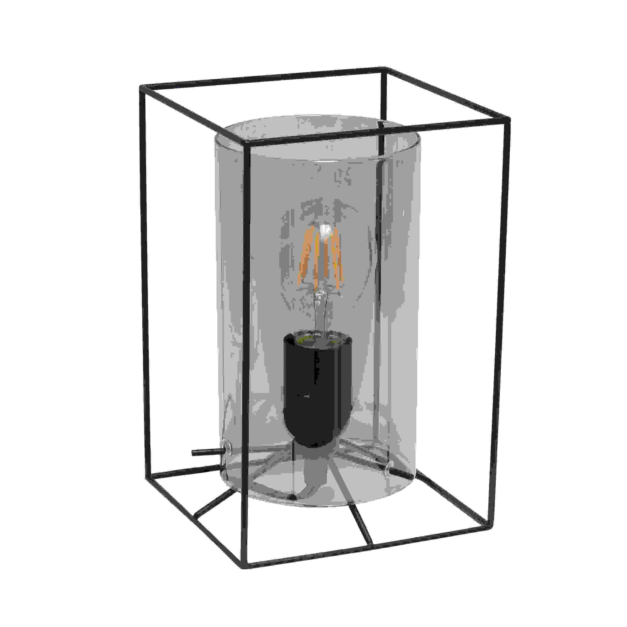  Lalia Home Black Framed Table Lamp with Smoked Cylinder Glass Shade, Small
