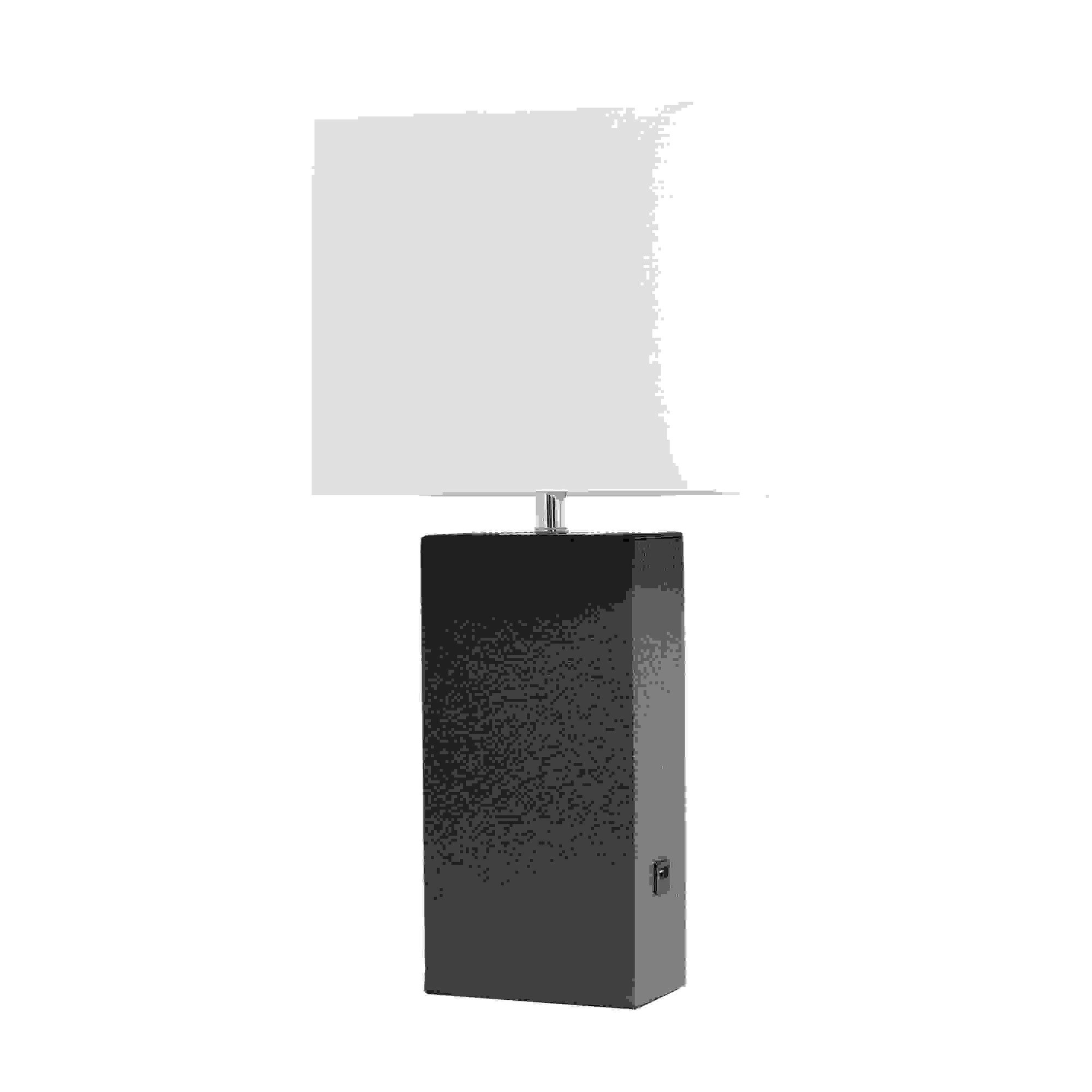 Elegant Designs Modern Leather Table Lamp with USB and White Fabric Shade