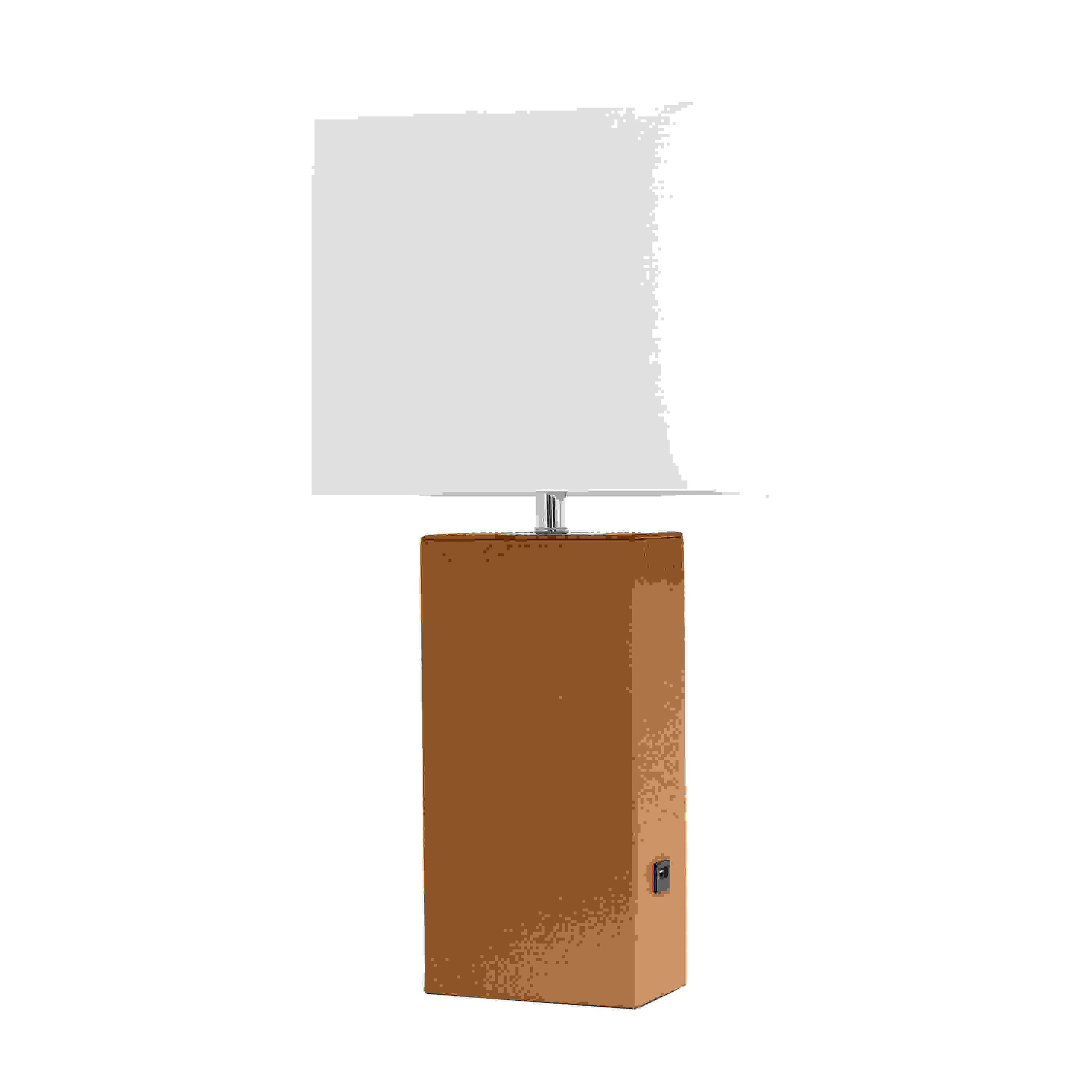 Elegant Designs Modern Leather Table Lamp with USB and White Fabric Shade