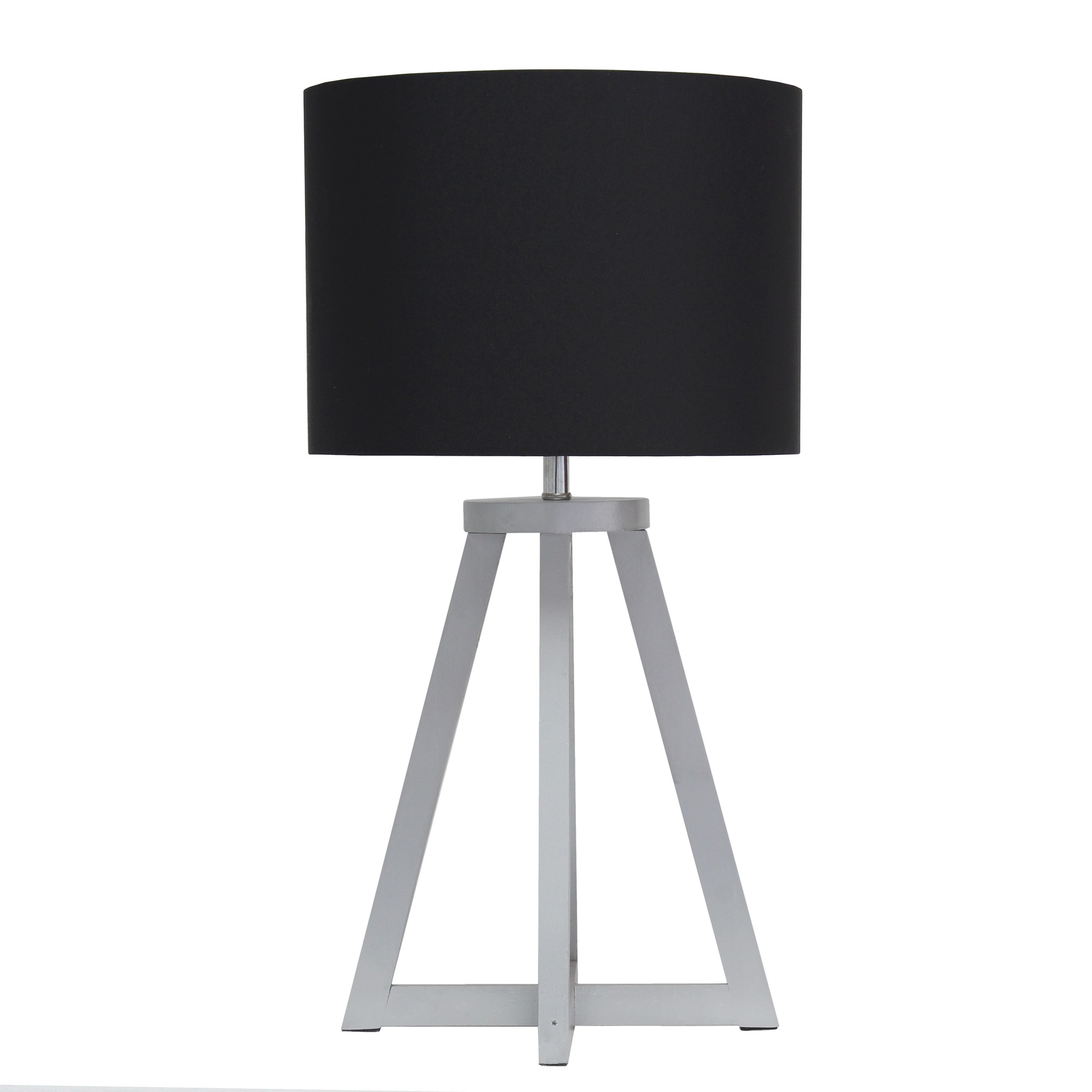 Simple Designs Interlocked Triangular Gray Wood Table Lamp with Black Fabric Shade