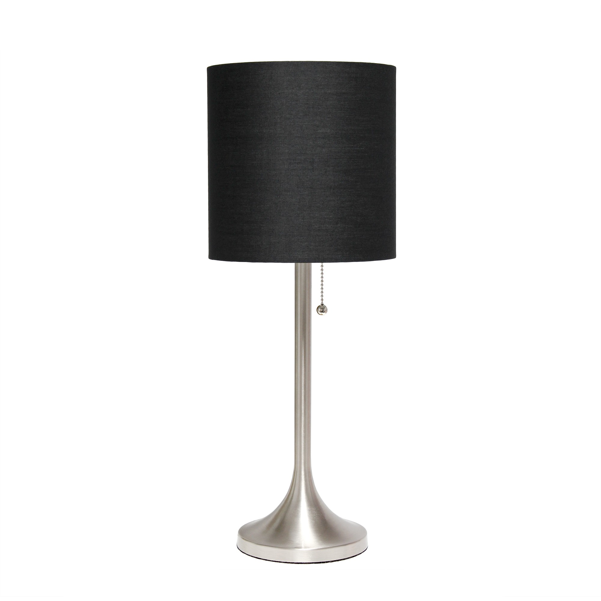 Simple Designs Brushed Nickel Tapered Table Lamp with Black Fabric Drum Shade