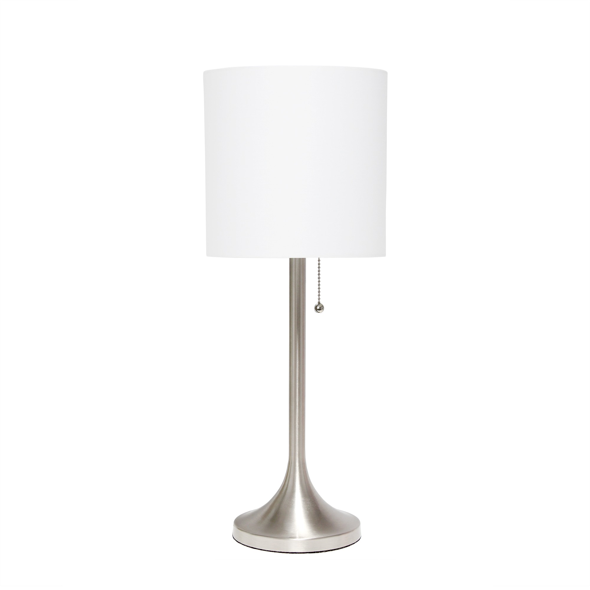 Simple Designs Brushed Nickel Tapered Table Lamp with White Fabric Drum Shade