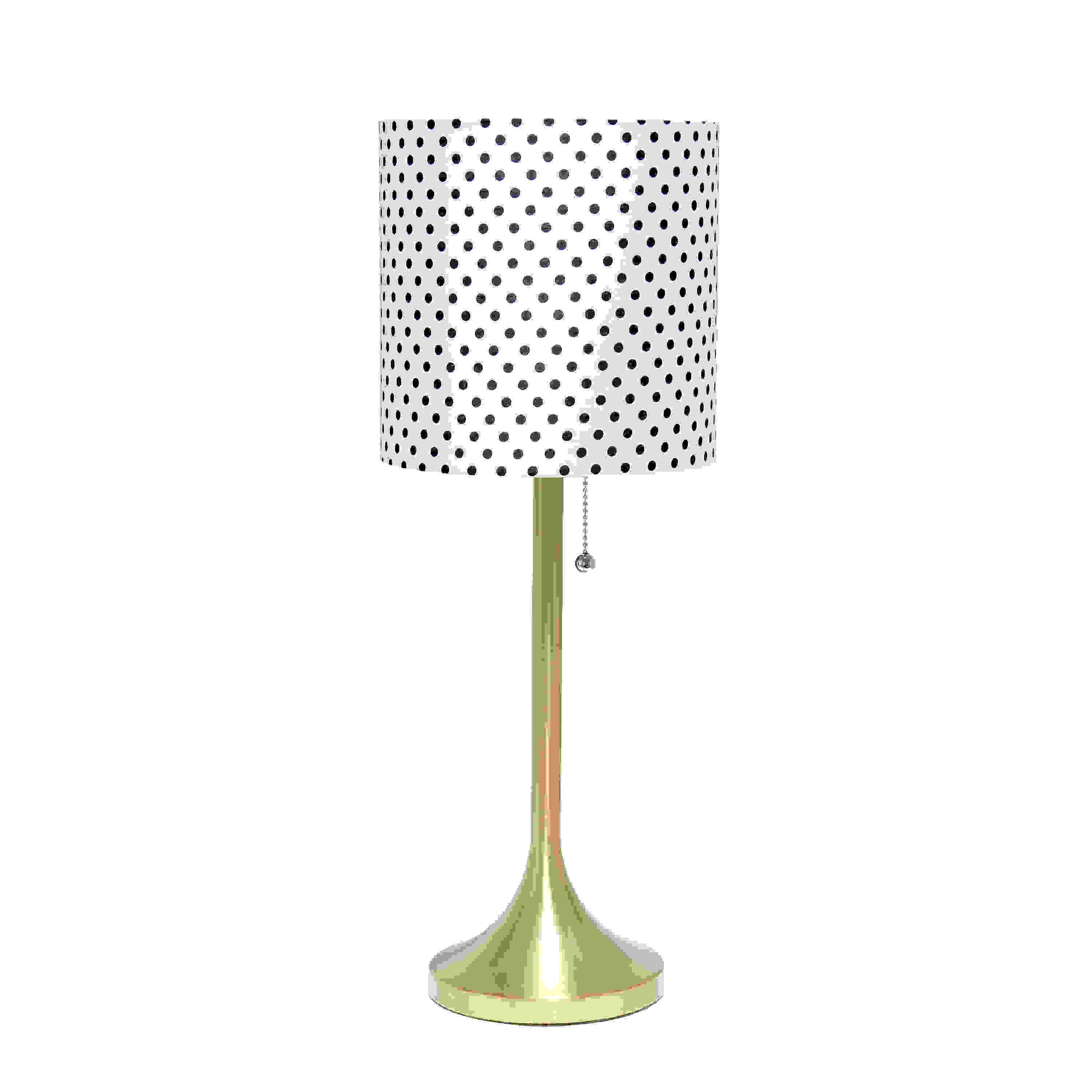 Simple Designs Gold Tapered Table Lamp with Polka Dot Fabric Drum Shade