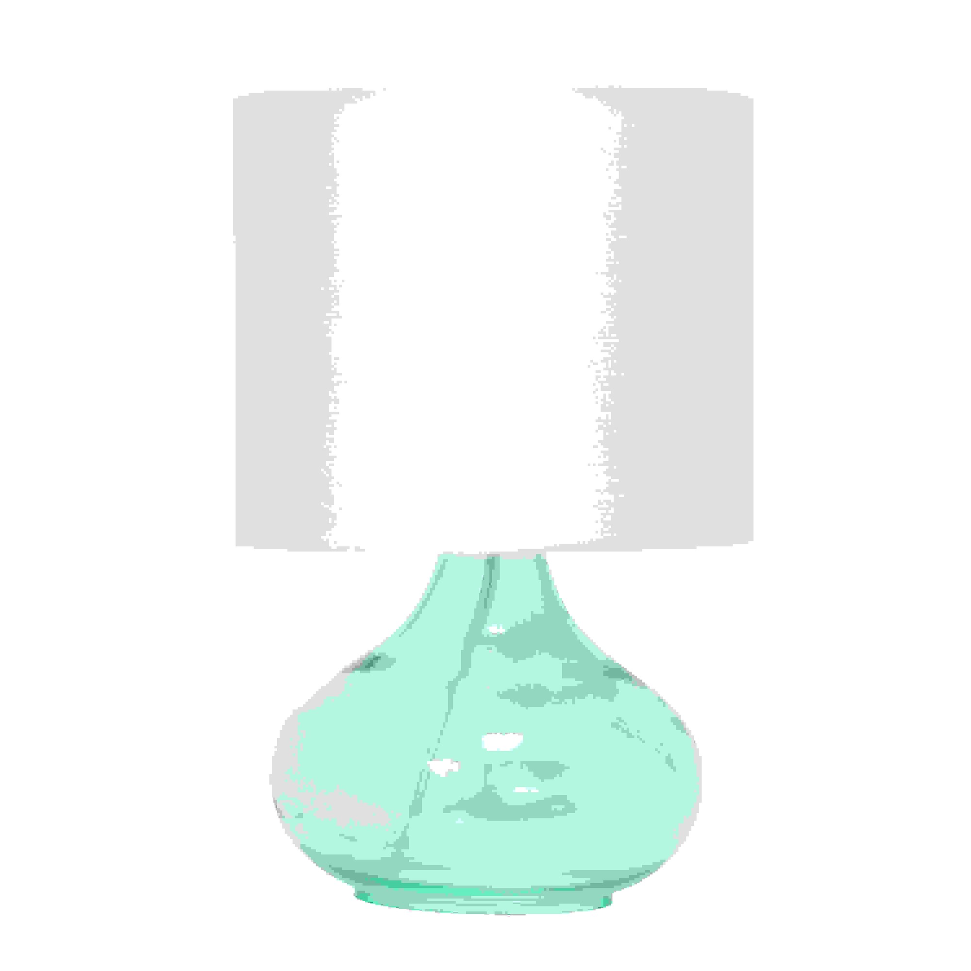 Simple Designs Glass Raindrop Table Lamp with Fabric Shade, Aqua with White Shade