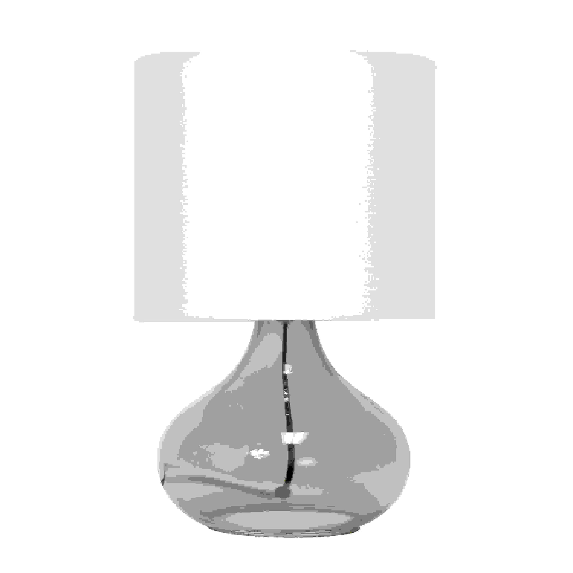 Simple Designs Glass Raindrop Table Lamp with Fabric Shade, Smoke Gray with White Shade