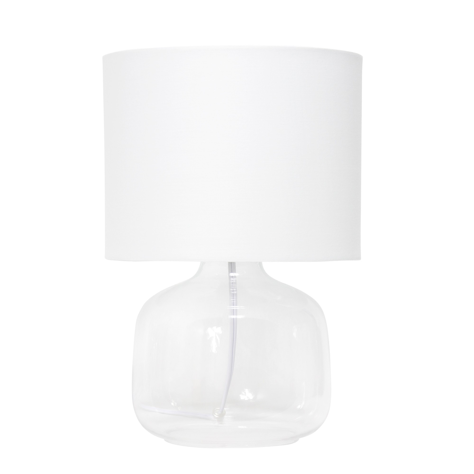 Simple Designs Glass Table Lamp with Fabric Shade, Clear with White Shade