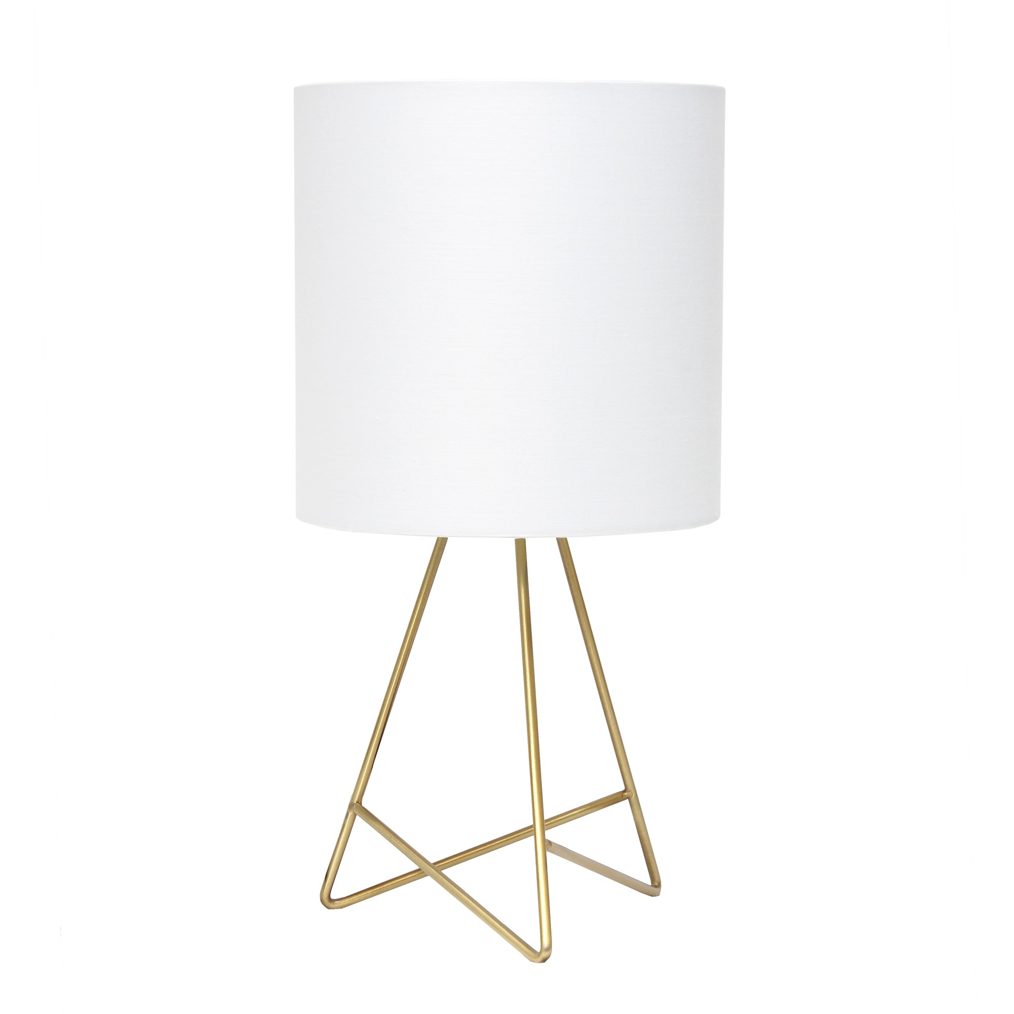 Simple Designs Down to the Wire Table Lamp with Fabric Shade, Gold with White Shade