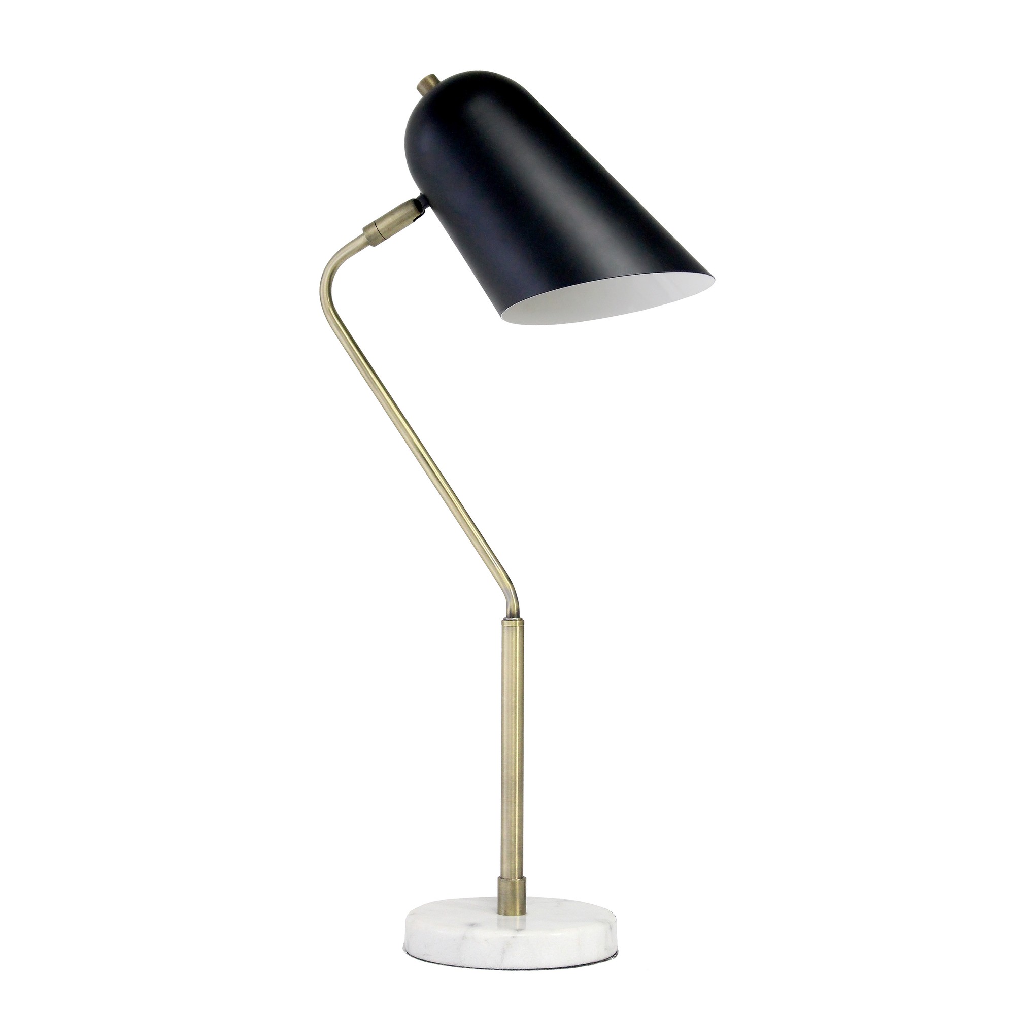 Lalia Home Asymmetrical Marble and Metal Desk Lamp with Black Sloped Shade