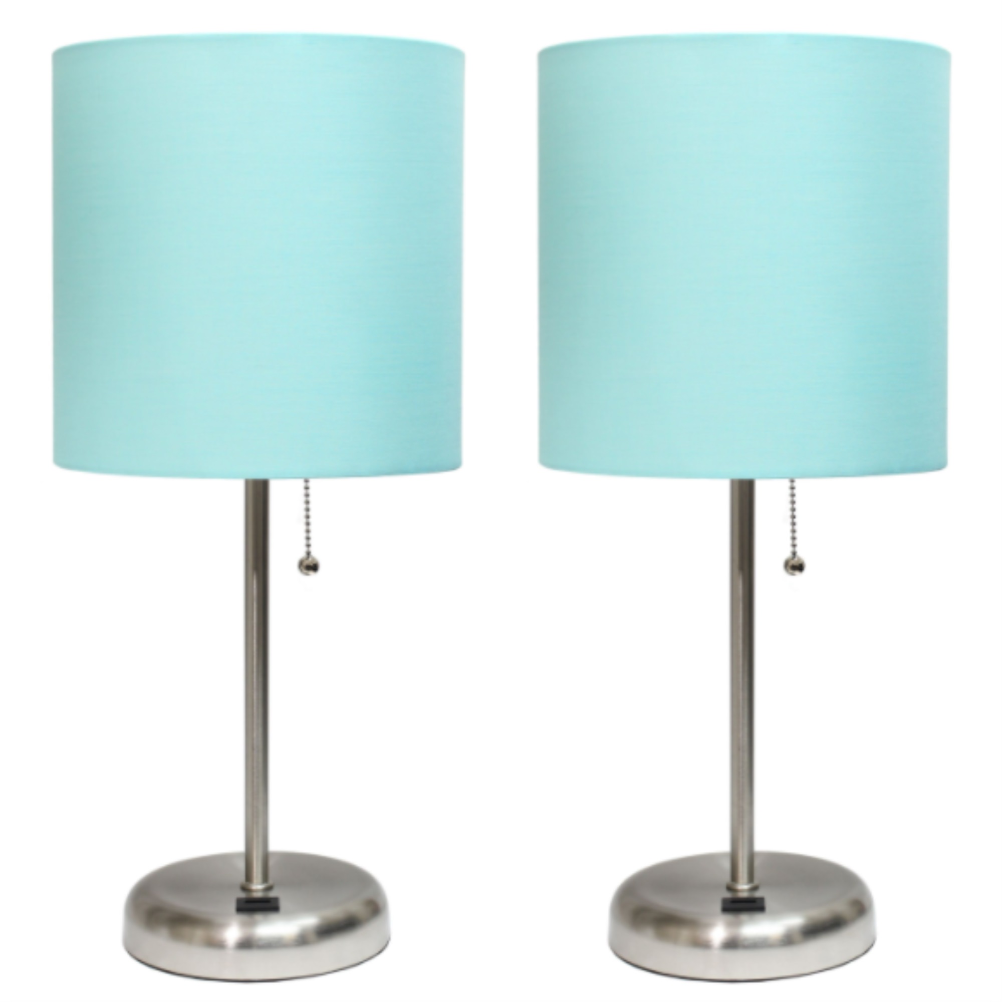 LimeLights Stick Lamp with USB charging port and Fabric Shade 2 Pack Set, Aqua