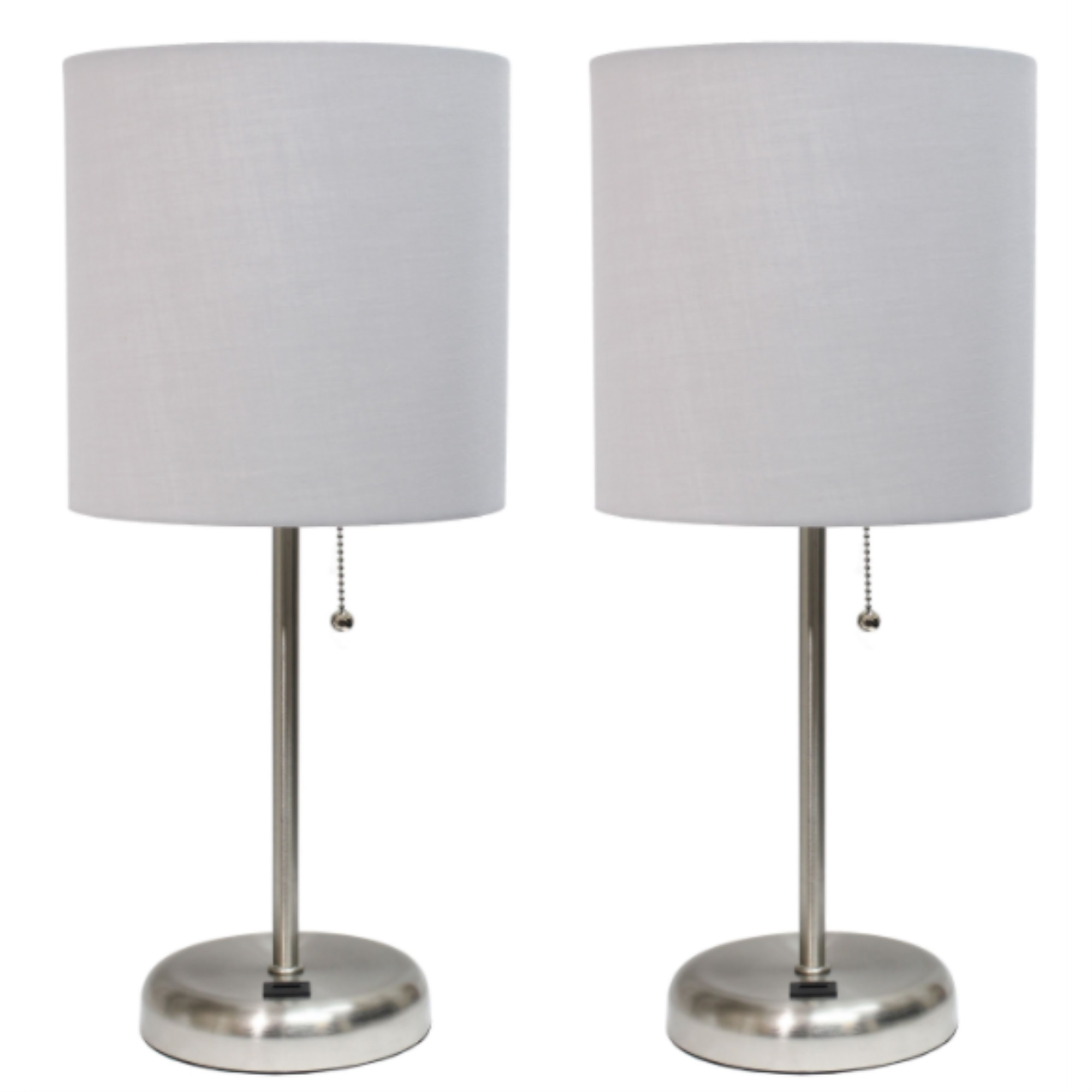 LimeLights Stick Lamp with USB charging port and Fabric Shade 2 Pack Set, Gray