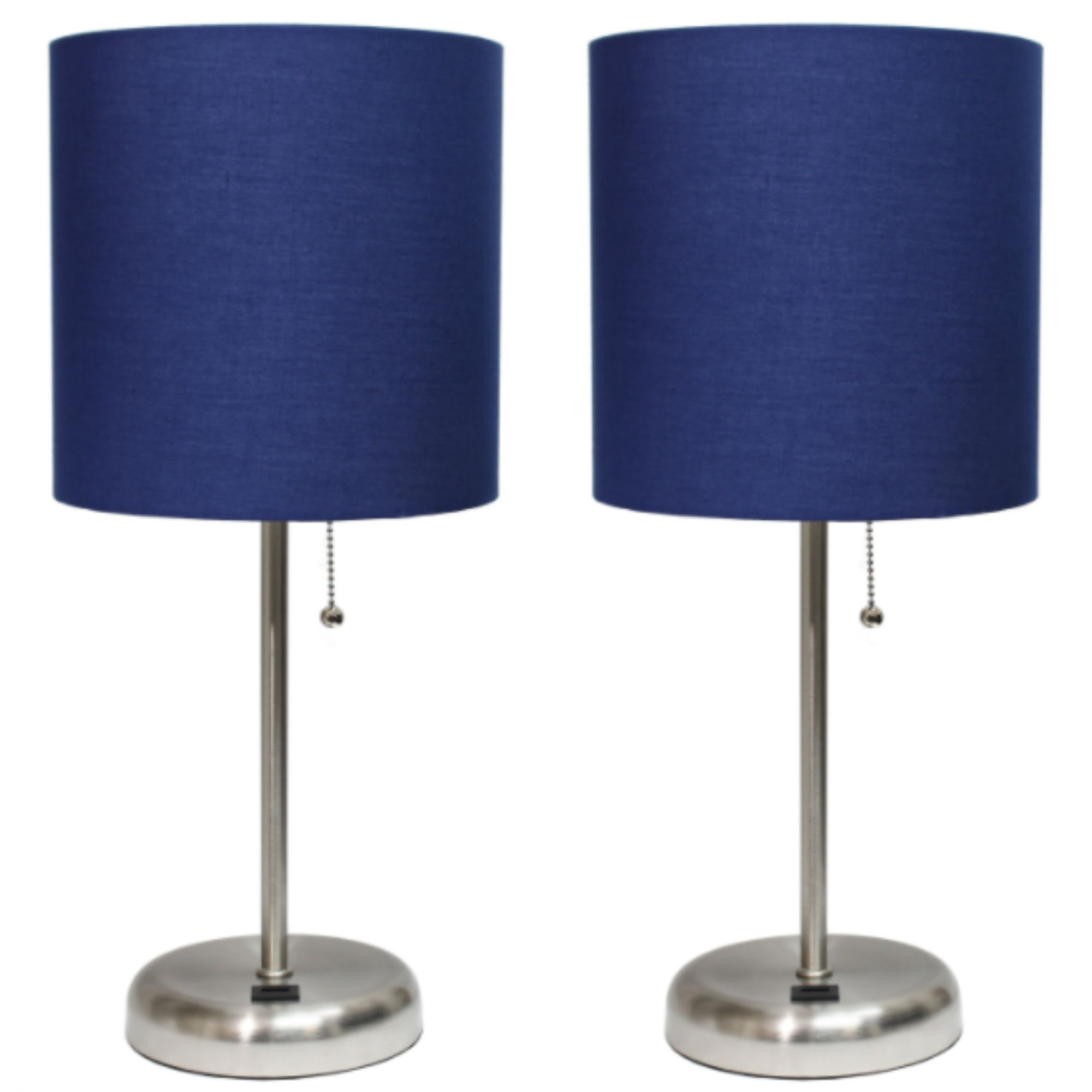 LimeLights Stick Lamp with USB charging port and Fabric Shade 2 Pack Set, Navy 